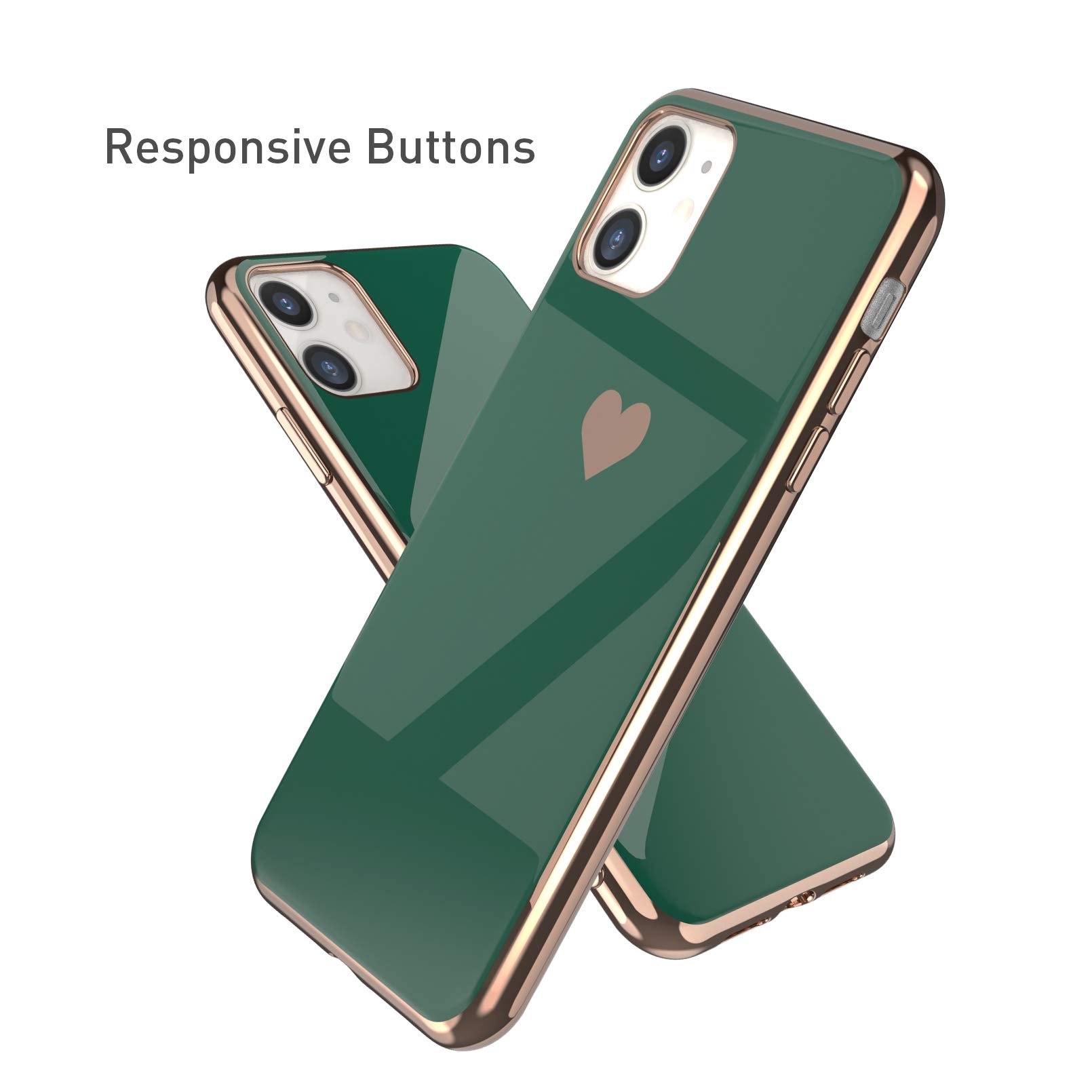 EYZUTAK iPhone 11 Case 6.1 Inch - Soft Silicone TPU Slim Protective Cover with Electroplated Heart Design, Luxury Shockproof Phone Case (Dark Green Heart) - Perfect for Everyday Use, Work & Travel Protection
