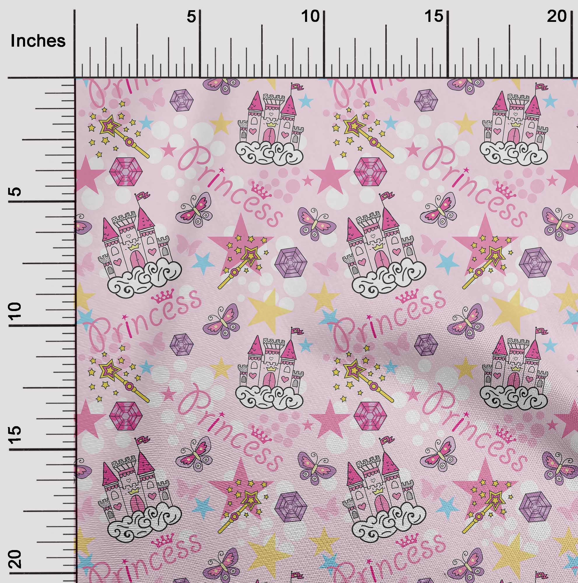 oneOone Light Pink Cotton Jersey Fabric - 58 Inch Wide Kids Princess Castle Print for Quilting & Sewing by The Yard | Perfect for DIY Princess Dresses, Blankets & Home Decor Projects
