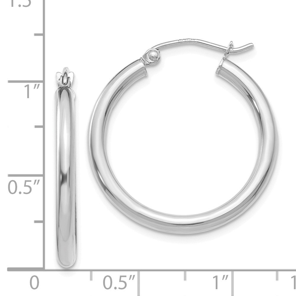10K White Gold Polished 2.5mm Tube Hoop Earrings for Women - Classic Circle Earrings for Everyday Wear, Gift Giving & Special Occasions