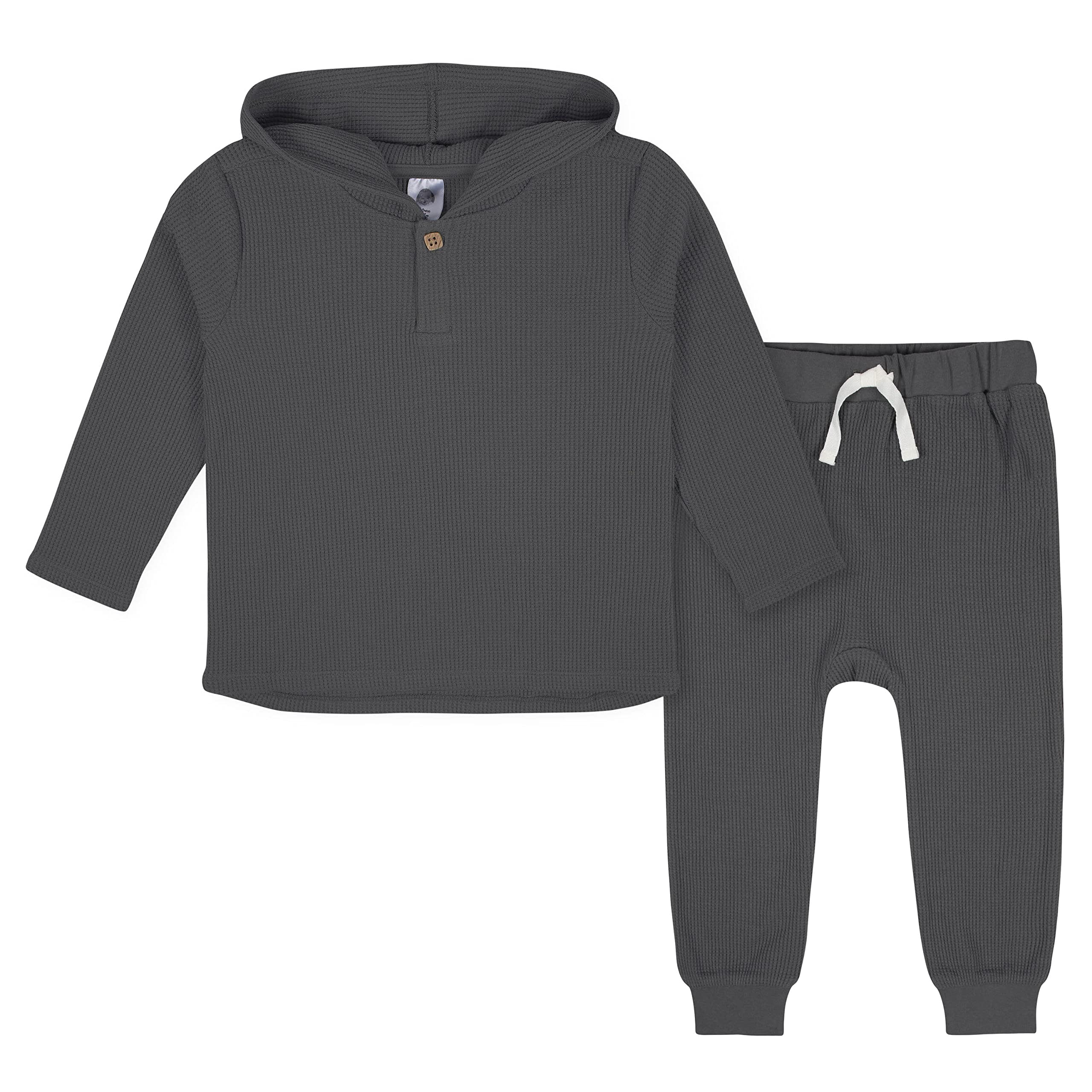 Gerber Baby Boys' Toddler 2-Piece Waffle Hooded Top & Jogger Set - Soft Cotton Outfit for Playtime & Casual Wear - Perfect for Daycare, Playdates & Family Outings