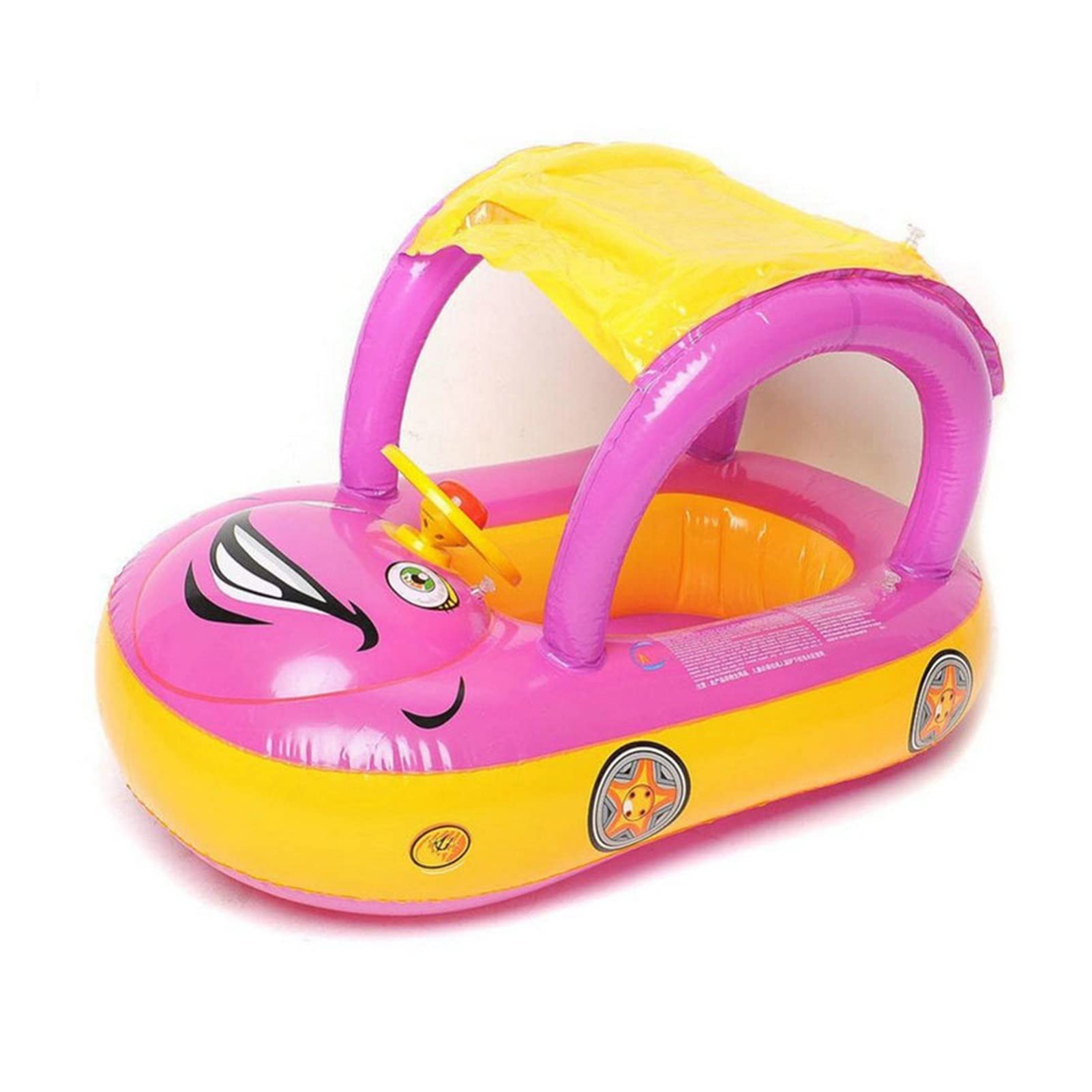 NLBN Inflatable Baby Swim Ring with Sunshade & Steering Wheel - Safe Pool Float for Kids, Summer Water Toy, PVC Swimming Tube for Toddlers (Pink) - Perfect for Pool Parties, Beach Holidays & Backyard Fun