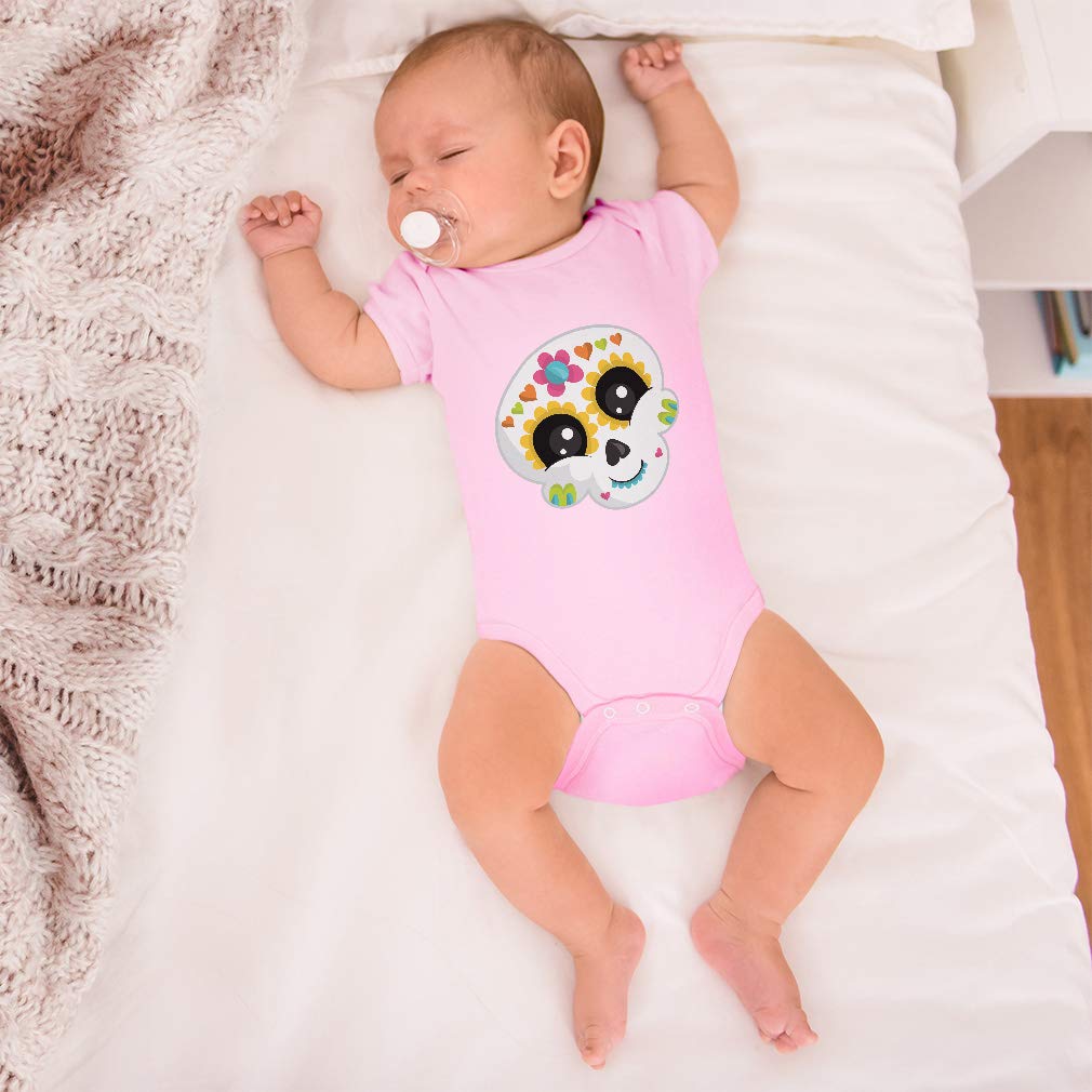Custom Personalized Sugar Skull Baby Bodysuit - Funny Cotton Onesie for Boys & Girls (0-18 Months) | Gray & White Striped Design - Perfect for Halloween, Diaper Parties & Photo Shoots