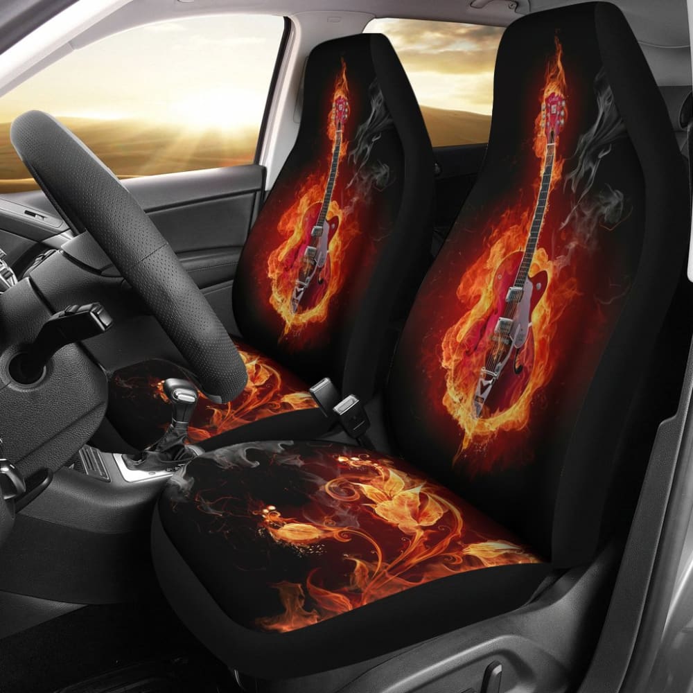Custom Electric Guitar Flaming Flower Car Seat Covers - Unique Burned Design for Music Lovers | Perfect for Rock Fans, Car Enthusiasts & Gift Giving
