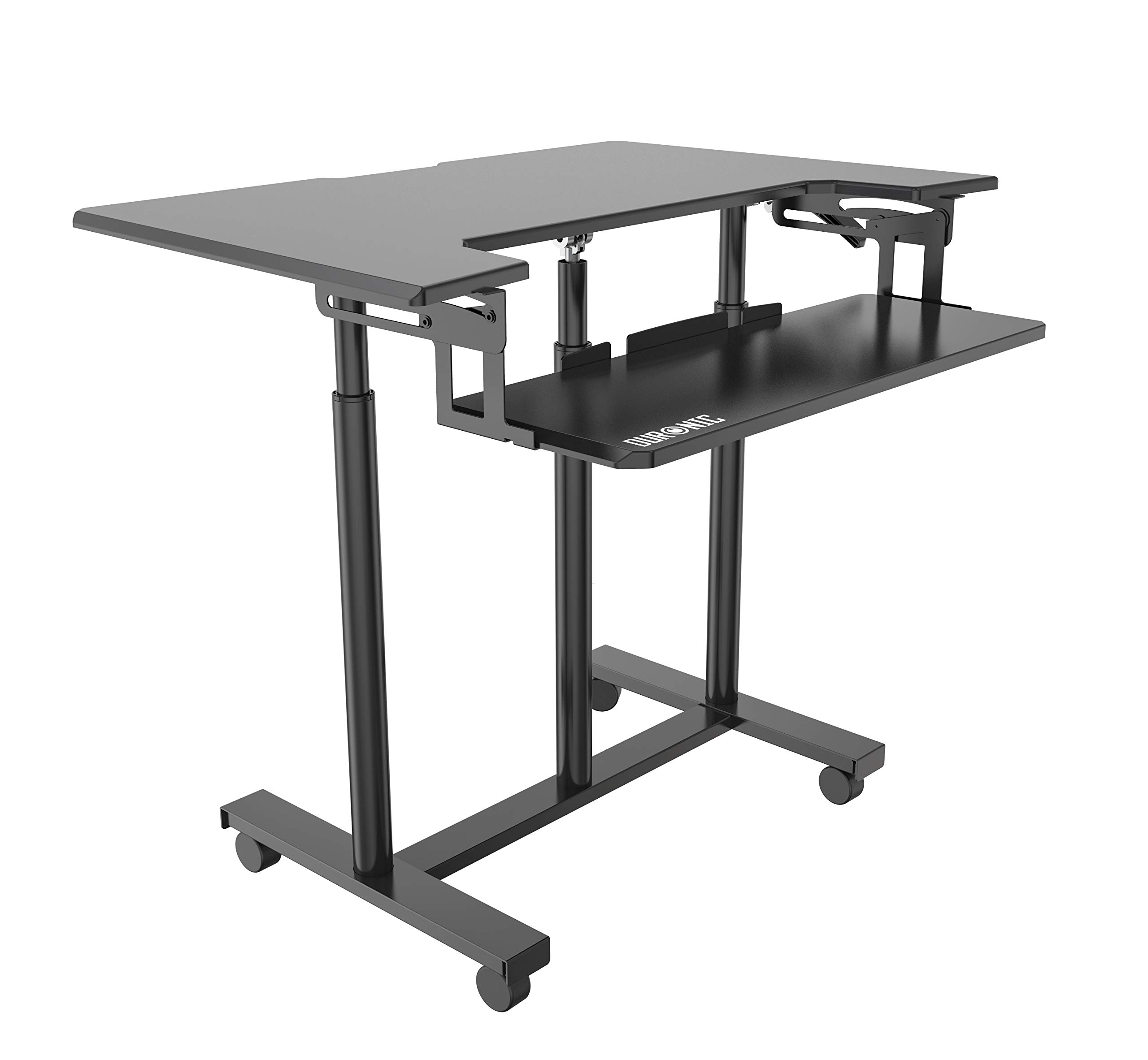 Duronic DM03ST1 Adjustable Sit-Stand Trolley Desk - Portable Standing Workstation with Keyboard Tray for Laptop & Monitor | Height Adjustable Computer Desk | Perfect for Home Office, Gaming & Workspace Ergonomics