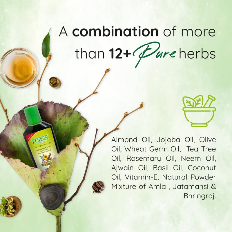 Habibs Herbal Hair Oil for Strong, Long & Thick Hair - Natural Scalp Nourishment, Hair Fall Control & Growth Stimulation - Paraben & Silicone Free - 100ml (Pack of 1) - Perfect for Daily Hair Care & Scalp Massage