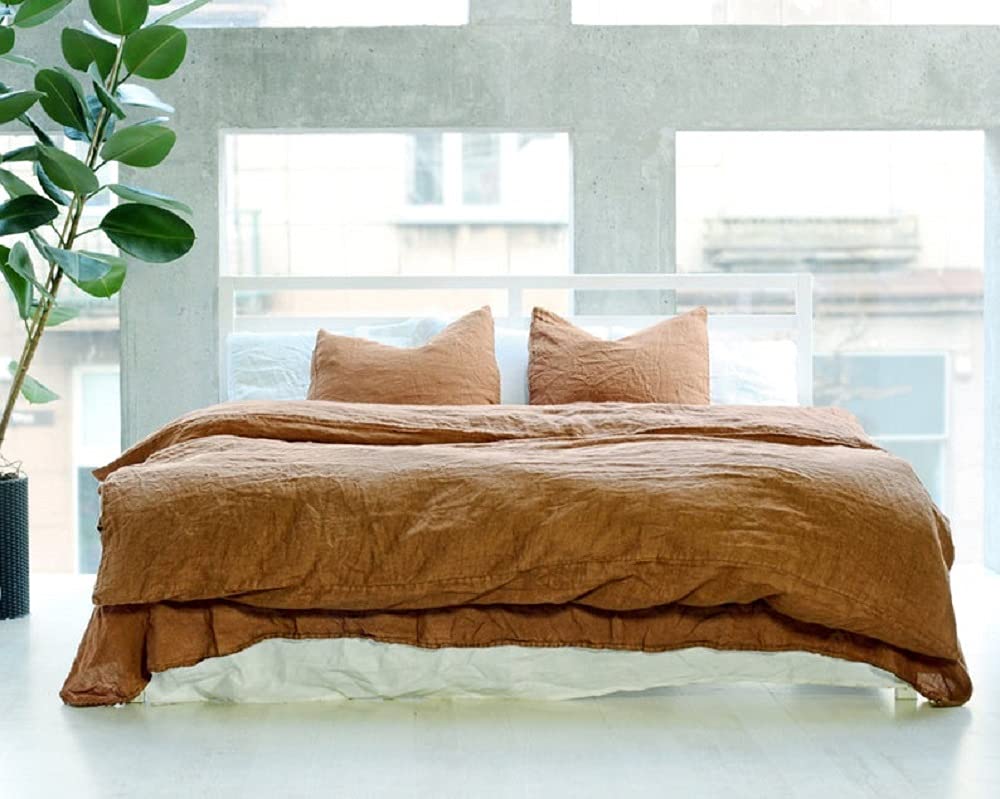Stonewashed Cinnamon Cotton Duvet Cover Set - King & Queen Size Tobacco Brown Bedding - 100% Pure Soft Breathable Comforter Cover - Custom Sizes Available - Perfect for Cozy Bedrooms, Guest Rooms & Vacation Homes