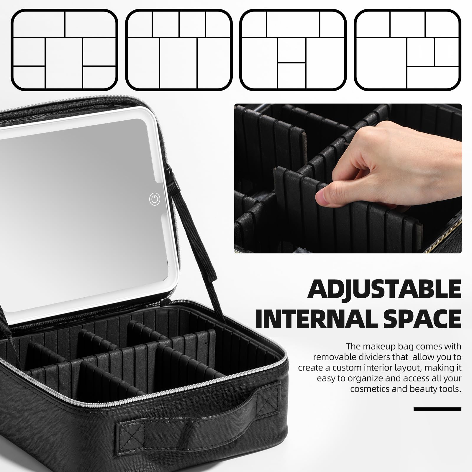 BS-MALL Professional Makeup Brush Holder Case with LED Mirror - Portable Cosmetic Organizer Bag for Travel & Home Use - Perfect for Makeup Artists & Beauty Enthusiasts