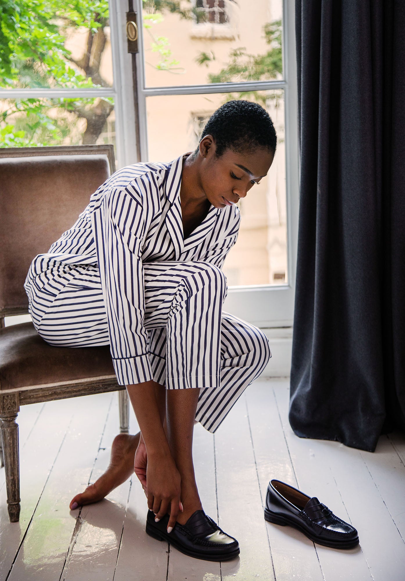 Navy Breton Stripe Marina Pajama Set - Soft Cotton Sleepwear for Women - Perfect for Lounging, Sleepovers & Relaxing at Home