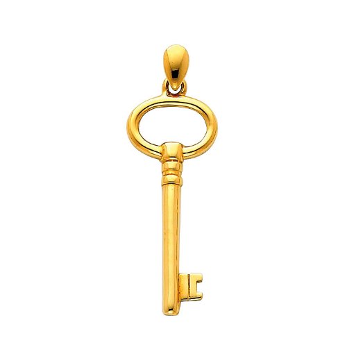 14k Yellow Gold Key to My Heart Charm Pendant with 0.8mm Box Link Chain Necklace - Romantic Gift for Her, Anniversary, Valentine's Day & Special Occasions