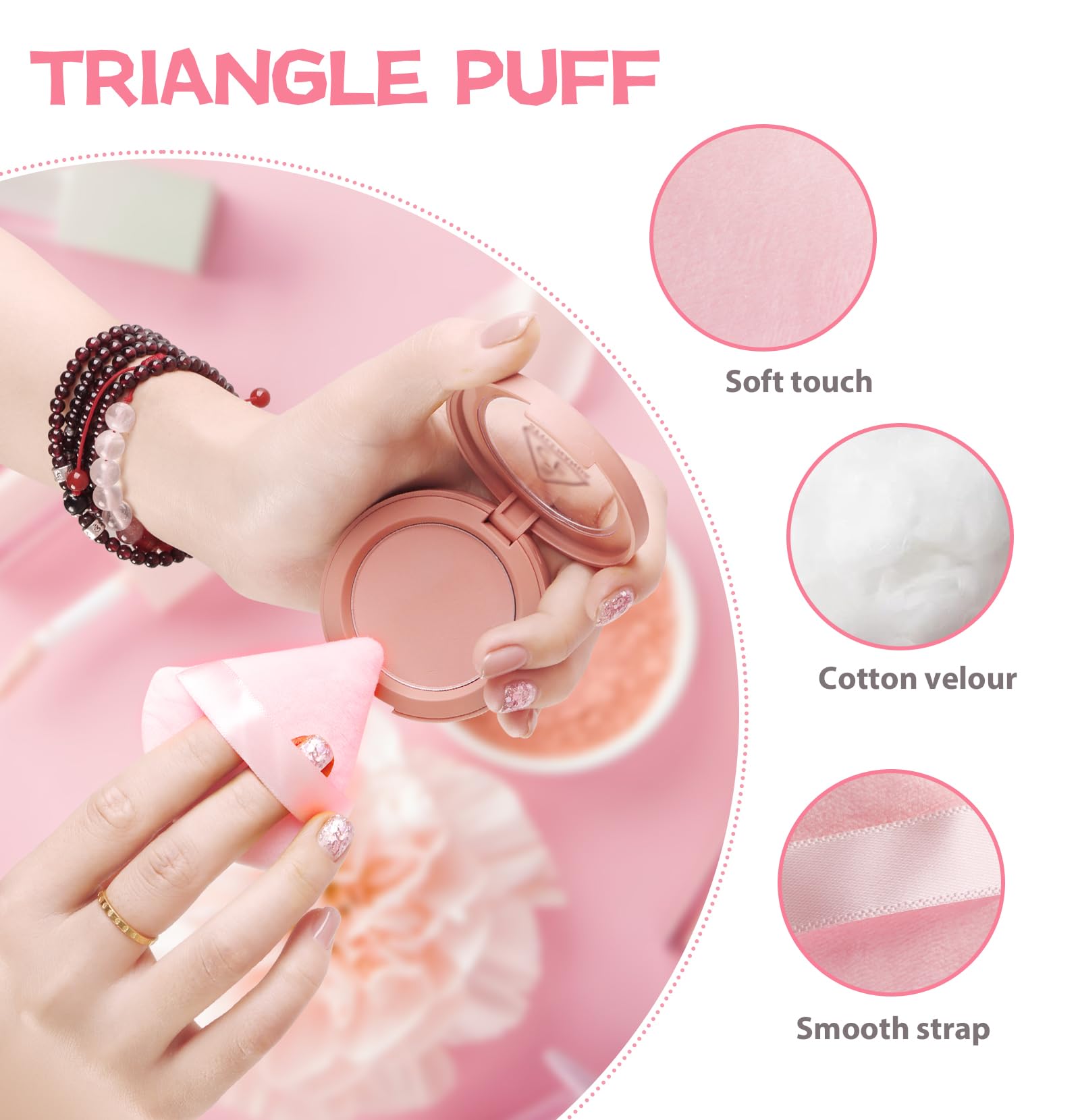 8-Piece Velour Triangle Powder Puffs - Soft Makeup Sponges for Foundation & Blending - Reusable Cosmetic Beauty Tools for Flawless Face Makeup Application