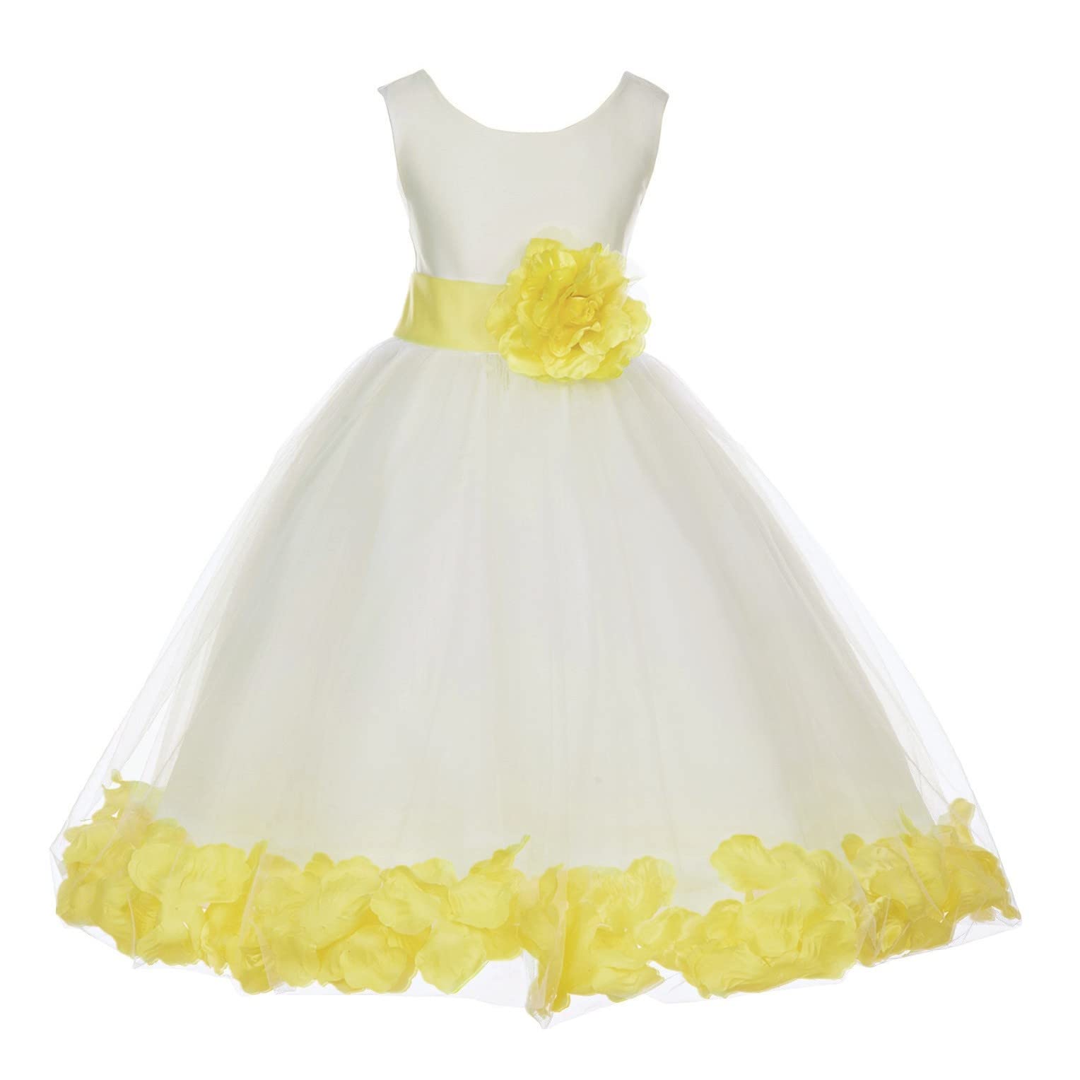 White Tulle Rose Petals Flower Girl Dress - Elegant Christening Gown for Weddings, Baptisms & Special Occasions | Style 302T (Size 10)