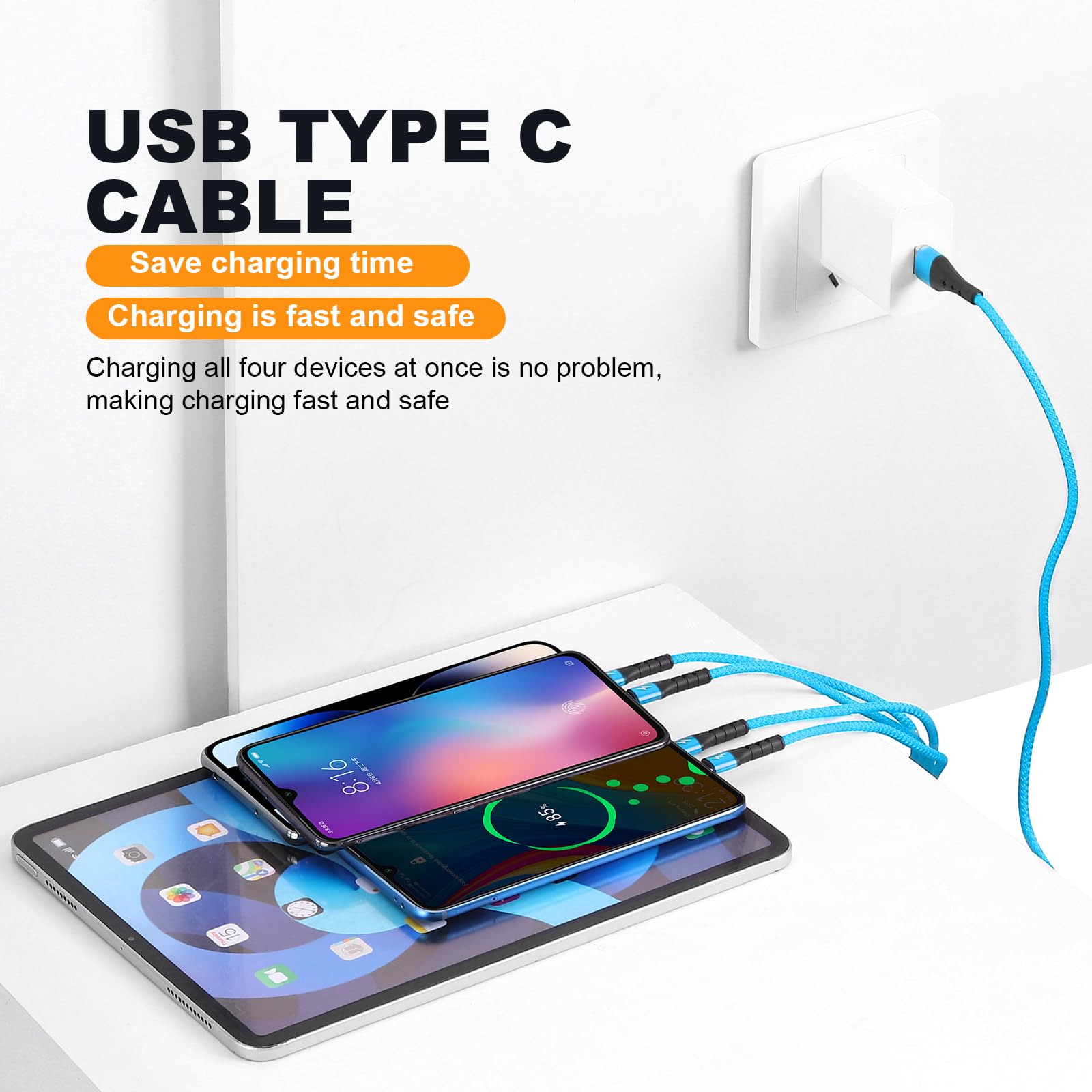 SIQIWO 4-in-1 Multi USB C Fast Charging Cable [2 Pack, 4FT] - QC 3.0 (3A) USB C Splitter with 4 Type C Ports - Compatible with iPhone 16/15 Series, iPad Air/Pro, Samsung Galaxy S24/S23, Google Pixel, PS5 - Perfect for Home, Office & Travel Charging Multiple Devices Simultaneously