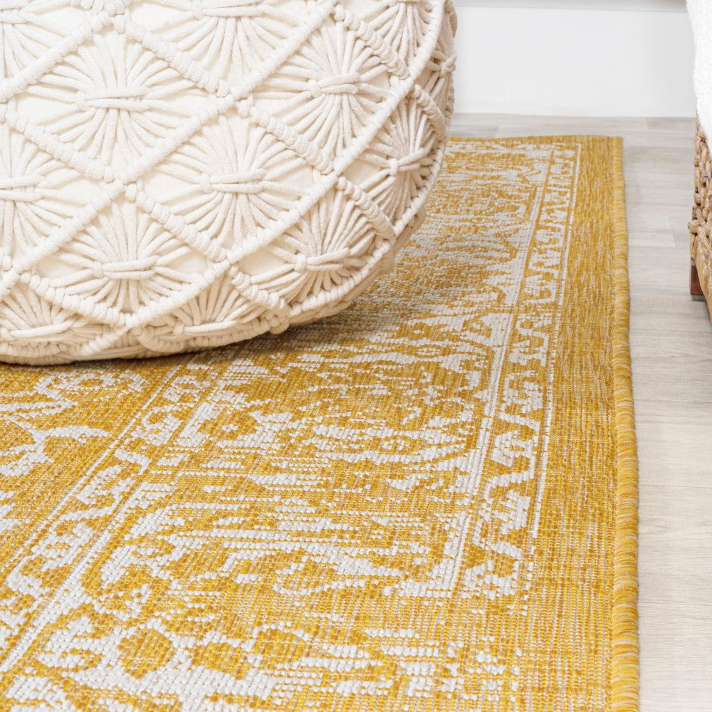 Bohemian Textured Weave Floral Square Rug - Indoor/Outdoor Use for Living Room, Bedroom, Patio & Garden Decor
