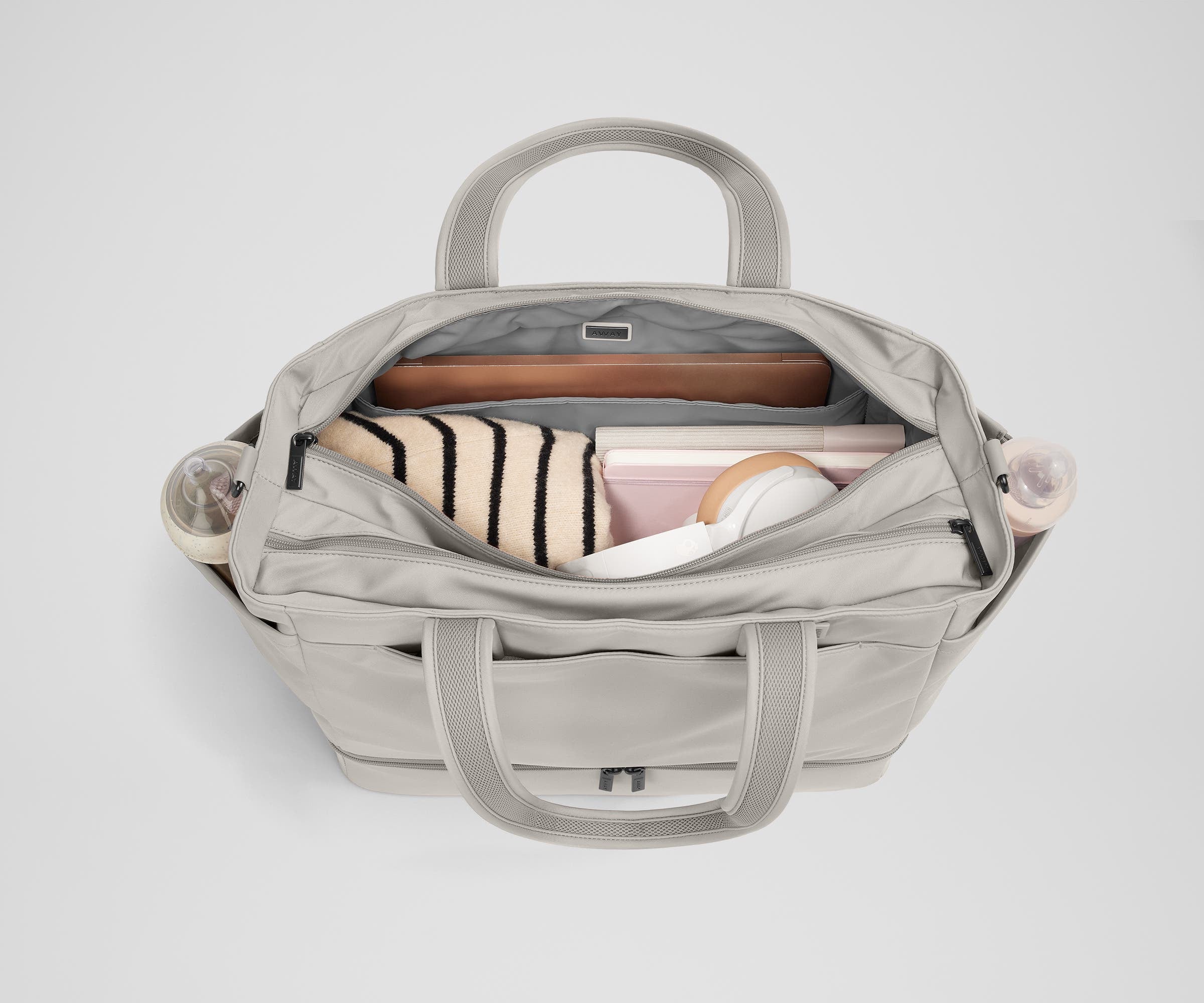 Premium Double Diaper Tote Bag in Cloud Gray - Stylish & Spacious Baby Essentials Organizer for Moms on the Go - Perfect for Daycare, Travel & Shopping Trips