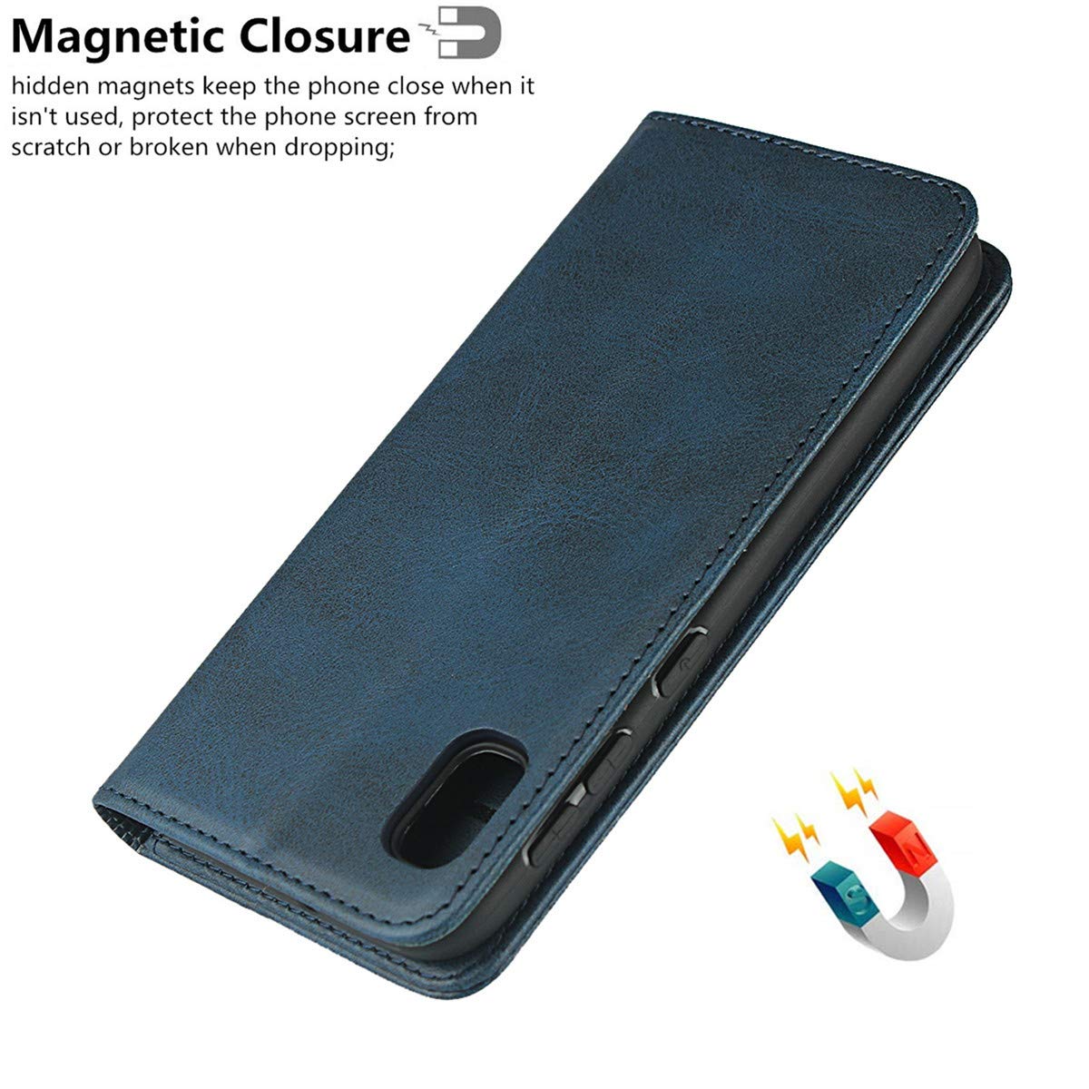 Premium PU Leather Magnetic Wallet Case for Samsung Galaxy A10e - Flip Cover with Card Slots & Kickstand, Navy Blue | Perfect for Work, Travel & Everyday Protection