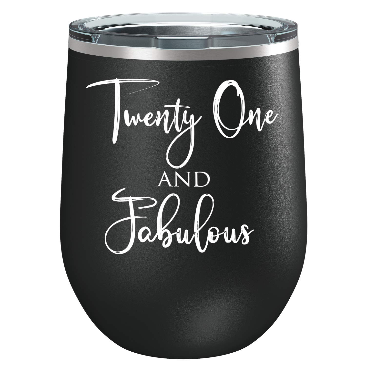 21st Birthday Gift - 12 oz Black Stainless Steel Wine Tumbler with Lid | Insulated Travel Cup for Women, Perfect for Parties, Vacations & Outdoor Adventures