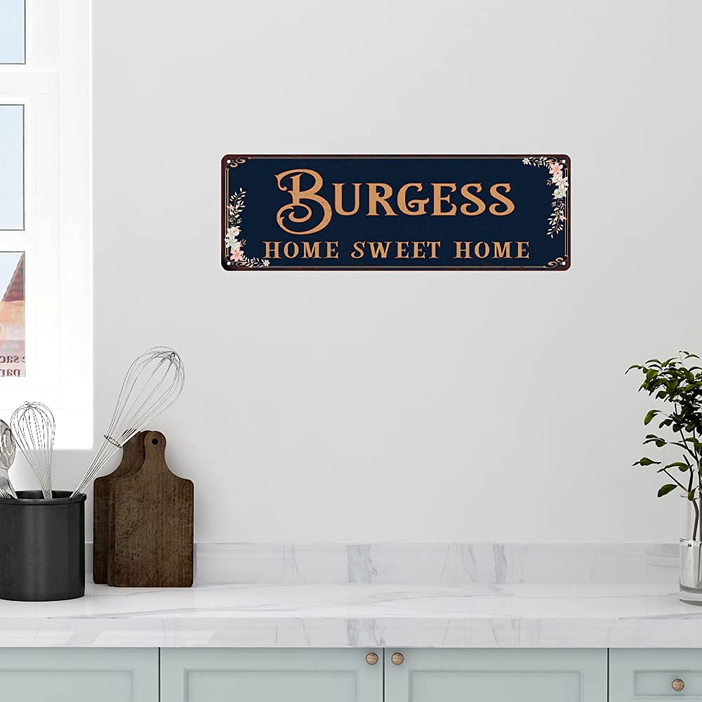 Personalized Victorian 'Home Sweet Home' Metal Wall Sign - 8x24 Inch Matte Finish Tin Plaque with Custom Name, Family Gift Idea for Rustic & Steampunk Home Decor - Perfect for Living Room, Bedroom or Entryway