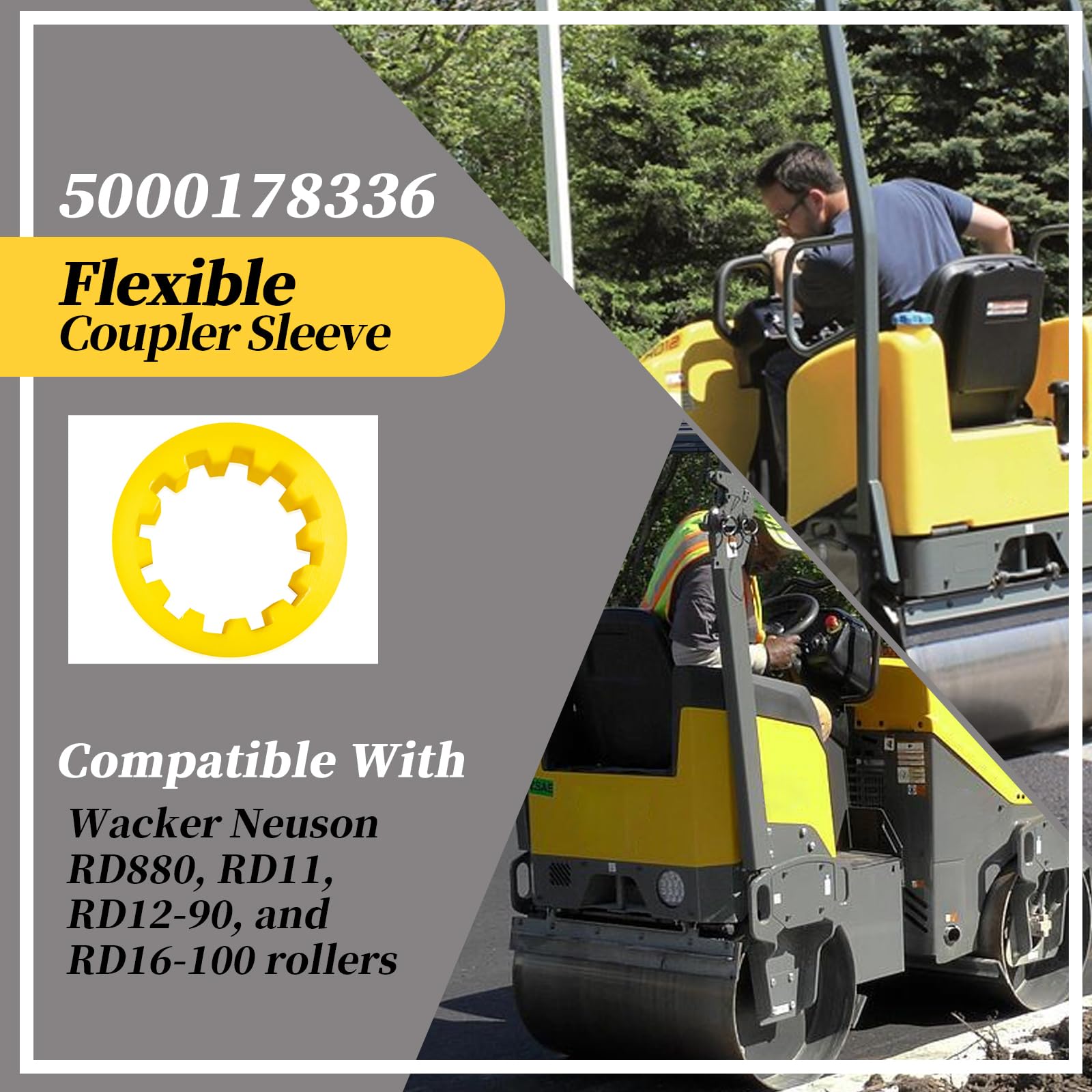 Flexible Coupler Sleeve Compatible with Wacker Neuson RD880, RD11, RD12-90 & RD16-100 Rollers - Durable Replacement Part for Construction Equipment
