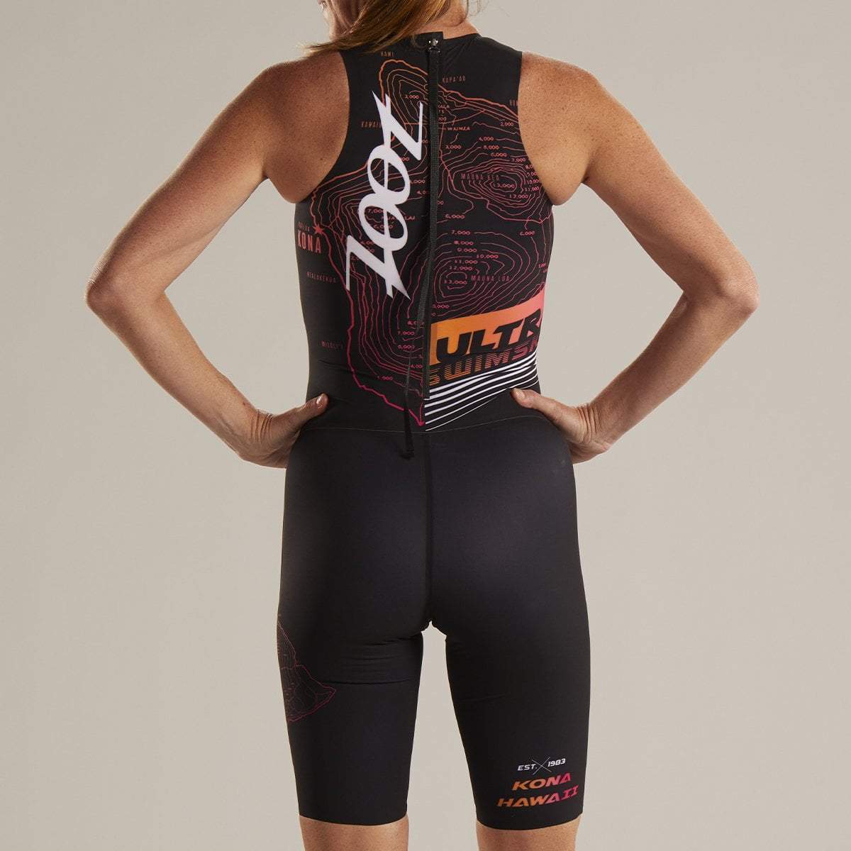 Women's High-Performance Swimskin - Pink & Orange Two-Tone Design for Competitive Swimming & Water Sports