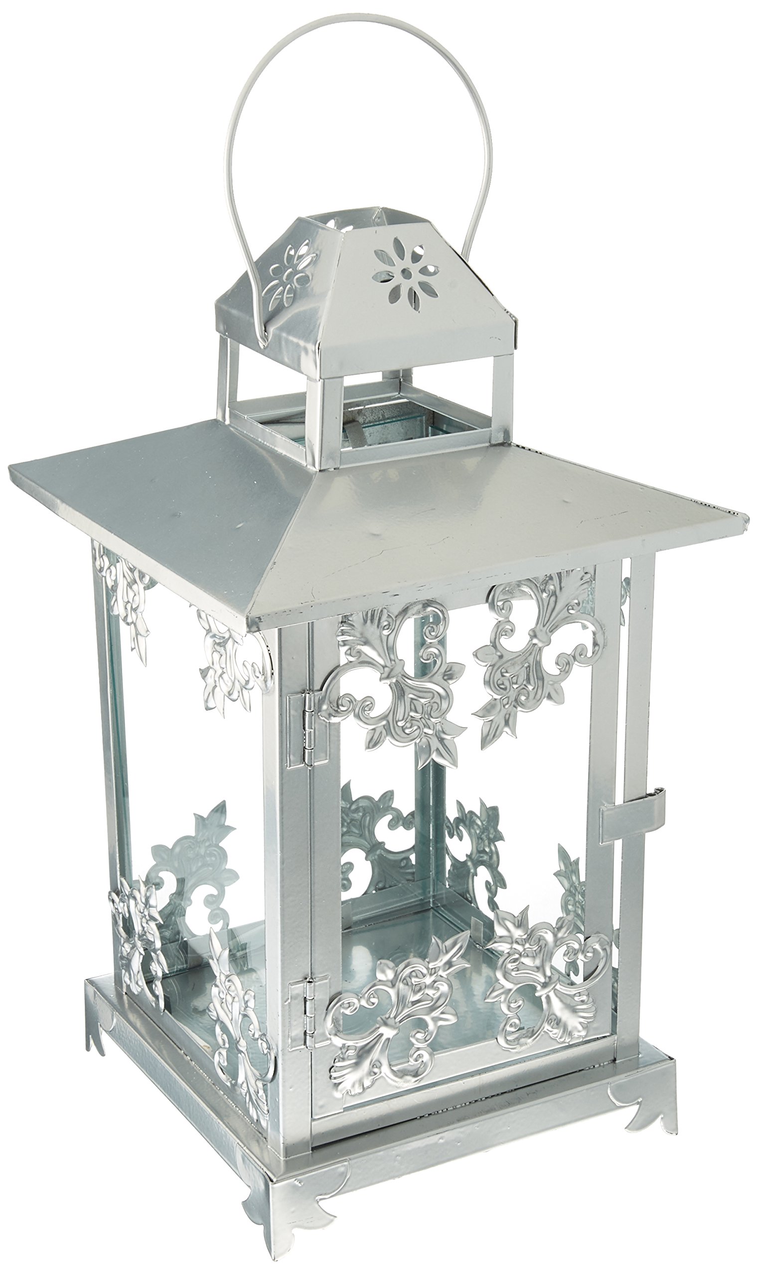 Elegant Silver Garden Lantern - Iron Candle Holder for Home & Patio Decor | Hanging & Tabletop Outdoor Lighting for Romantic Ambiance