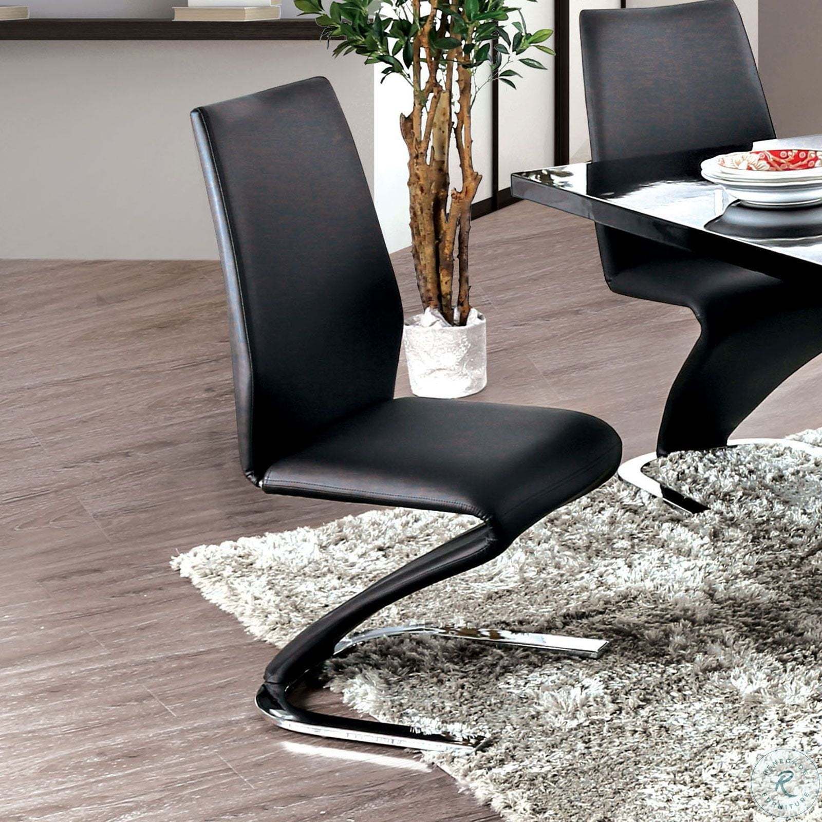 Modern Z-Shaped Chair Base - 2 Pack Black Leatherette Dining Chairs with Chrome Finish | Contemporary Side Chairs for Dining Room, Kitchen, Office or Lounge