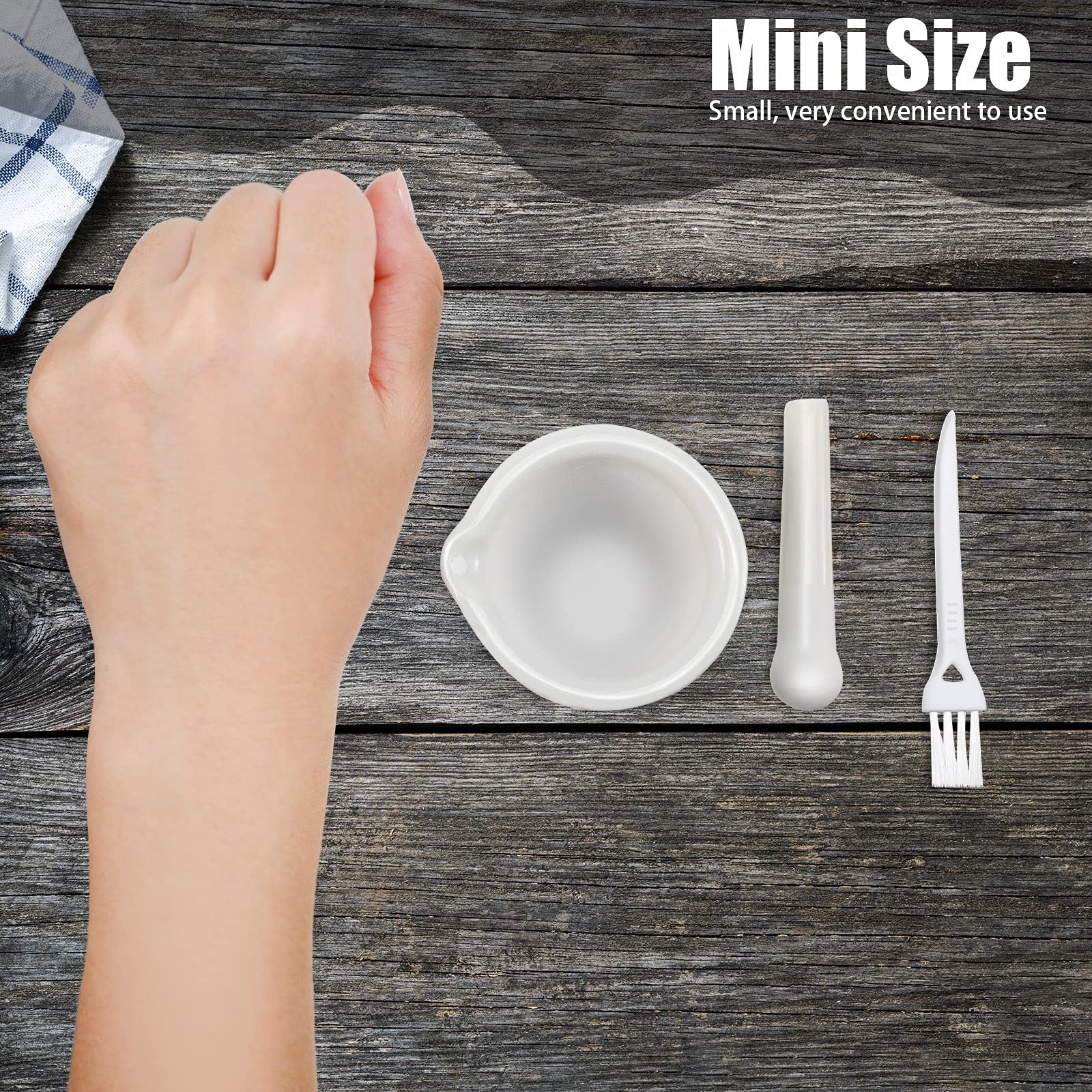 2 Sets Mini Porcelain Mortar and Pestle Set - Premium Herb Grinder & Spice Crusher for Kitchen - Perfect for Grinding Seasonings, Herbs, Nuts, and Medicine - Includes 2 Cleaning Brushes (Great for Home Cooking, Pharmacy Use & DIY Essential Oils)