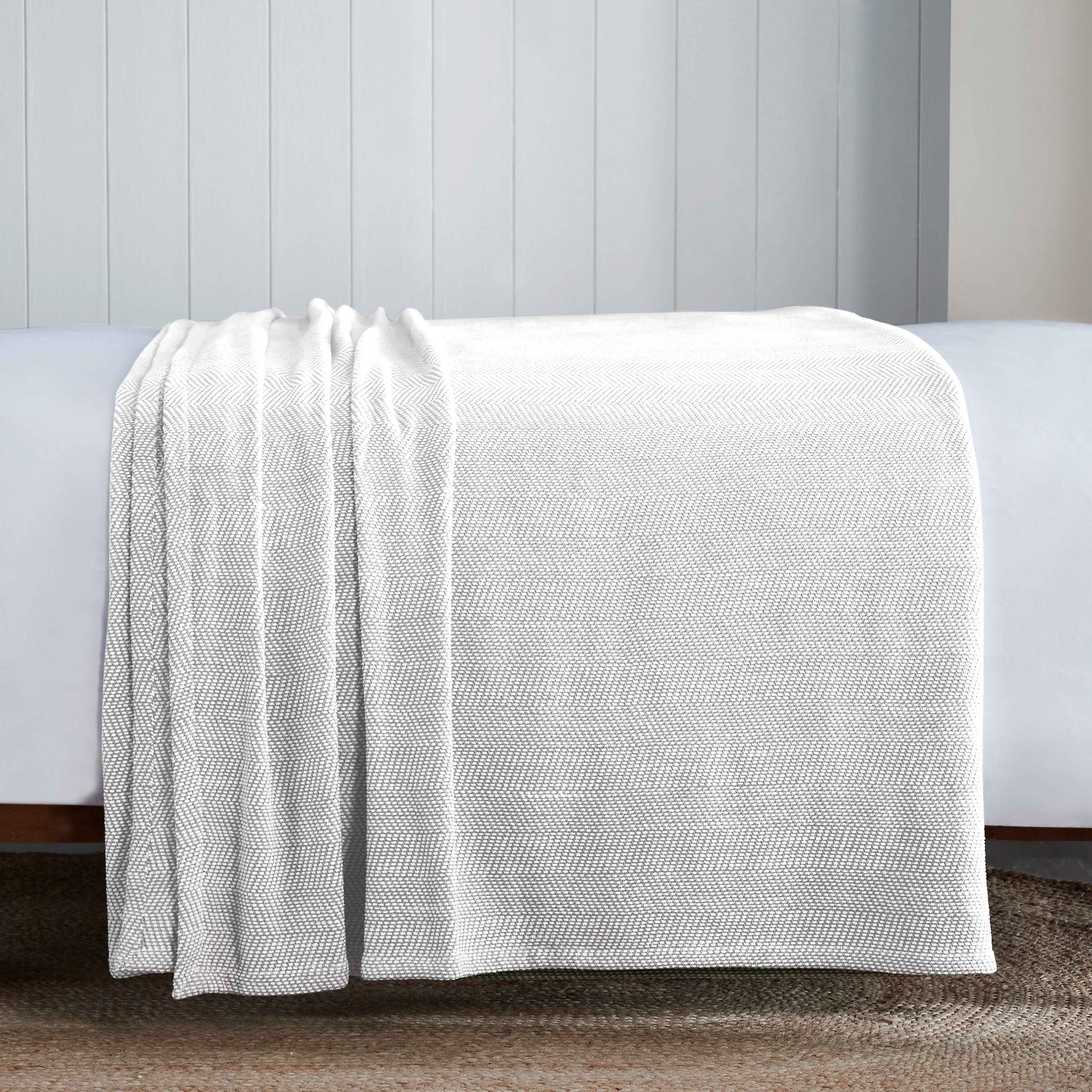 Soft Maya Chenille Herringbone Cotton Blanket - Medium Weight Throw for Bed, Sofa & Couch - Cozy Home Decor & Gift Idea