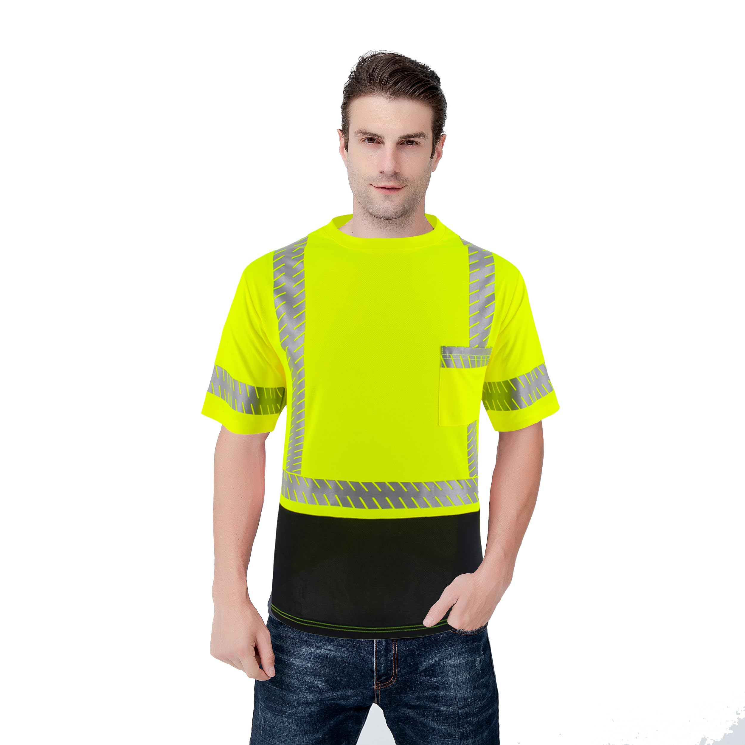 ANSI Class 3 High Visibility Safety Shirts with Reflective Strips - Black Construction Work Shirts for Men | Ideal for Road Work, Night Construction & Emergency Response