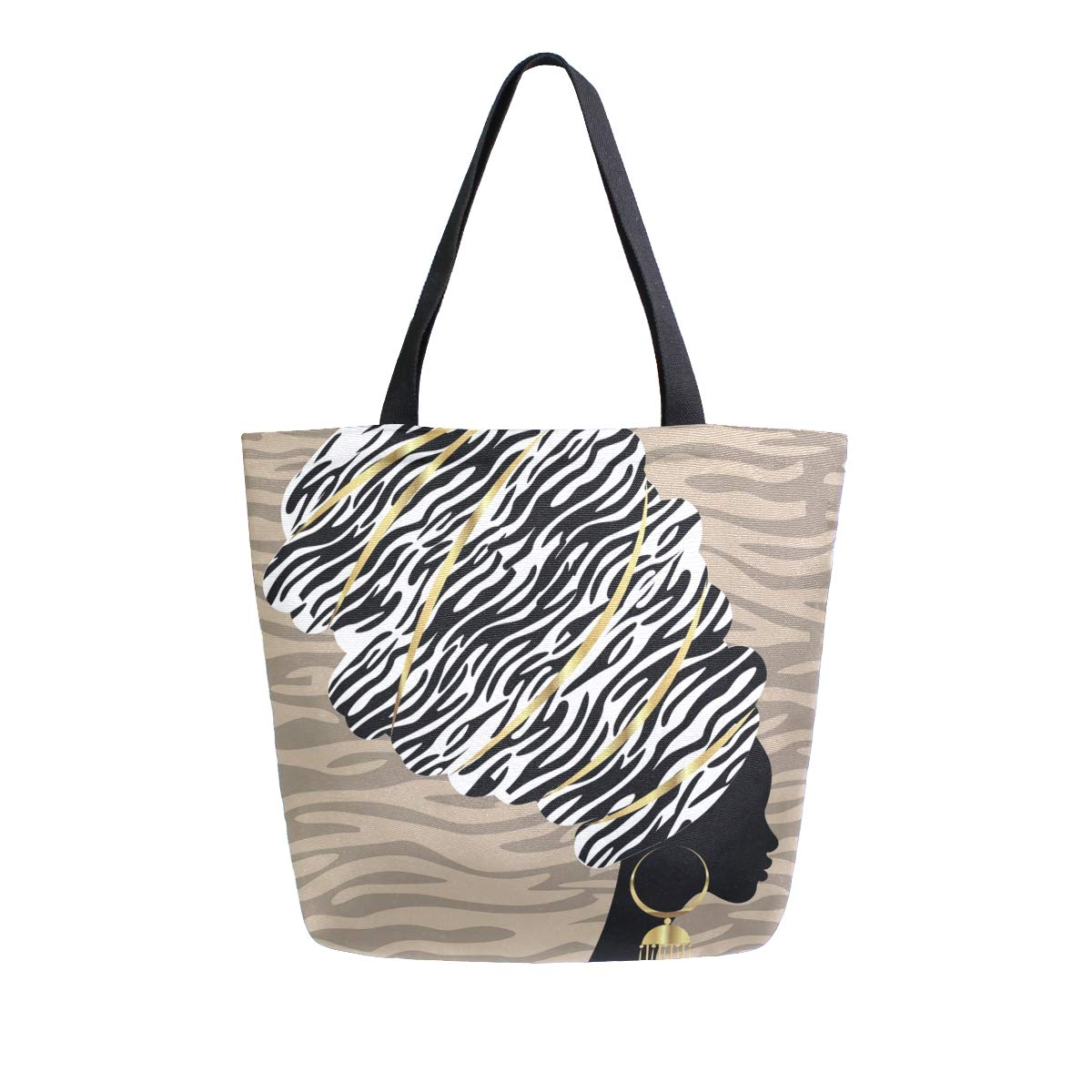 ALAZA African Zebra Print Canvas Tote Bag for Women - Large Reusable Cotton Shoulder Bag for Travel, Work, Shopping & Groceries | Perfect for Office, Beach Trips & Daily Errands