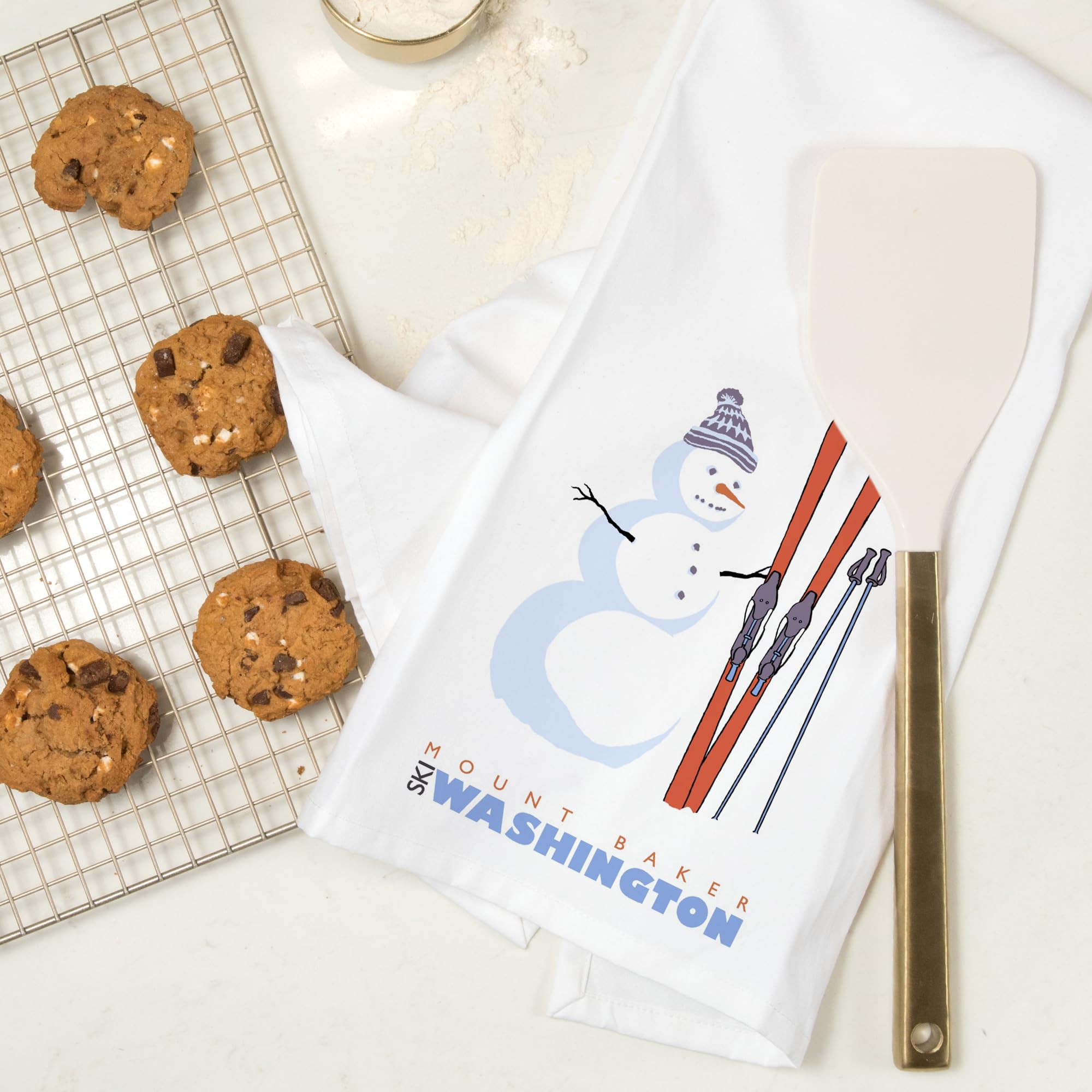 Lantern Press Mount Baker Washington Snowman with Skis - 100% Cotton Tea Towel, Decorative Hand Towel for Kitchen & Home - Perfect for Holiday Decor, Christmas Gift & Cozy Winter Home Accents