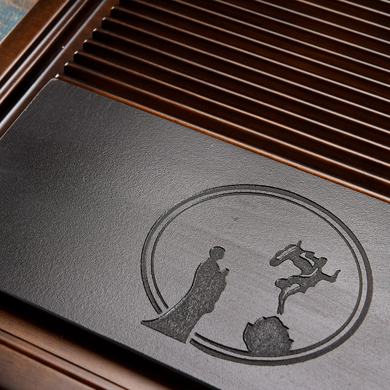 Premium Zen Gongfu Bamboo Tea Tray - Handcrafted Tea Ceremony Set with Drainage for Chinese & Japanese Tea Brewing - Perfect for Home, Office & Meditation Spaces