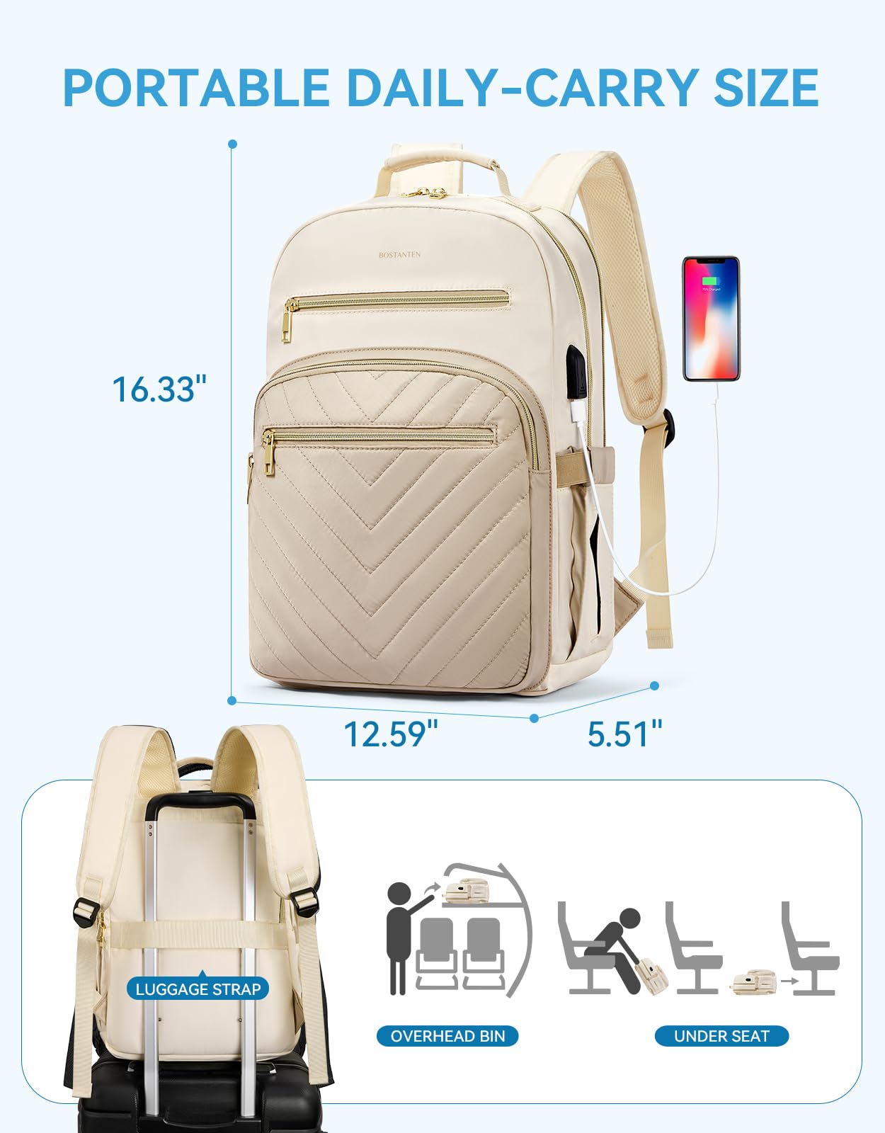 BOSTANTEN 15.6 Inch Laptop Backpack for Women - Stylish College Teacher Computer Bag with USB Charging Port - Perfect for Work, Travel & School Essentials