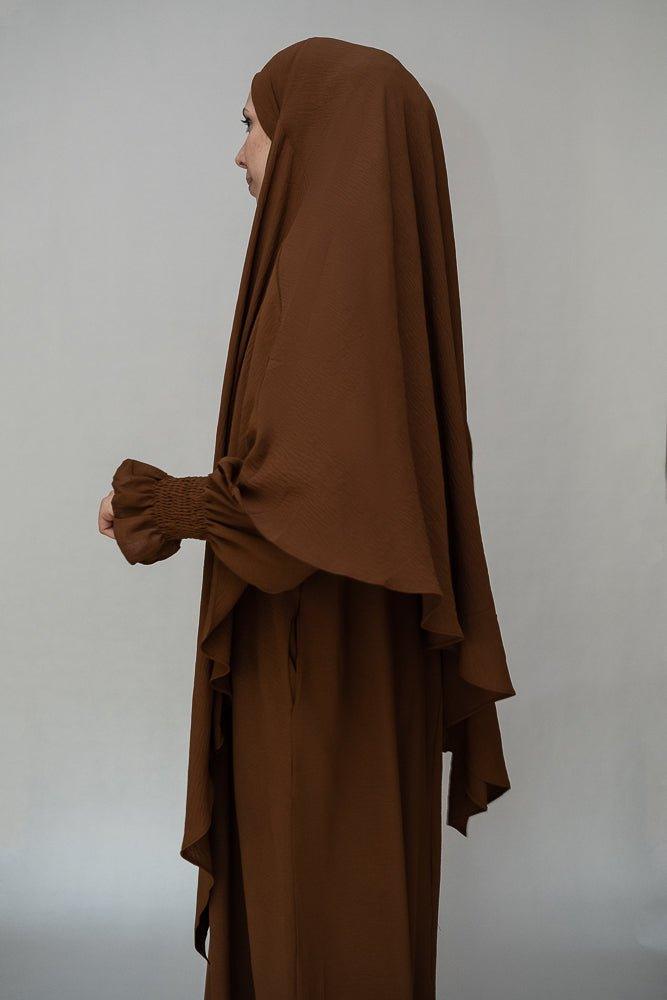 Kalean Travel Abaya Dress - Wrinkle-Free Coffee Color Modest Muslim Dress for Women | Perfect for Airplane, Vacation & Everyday Wear