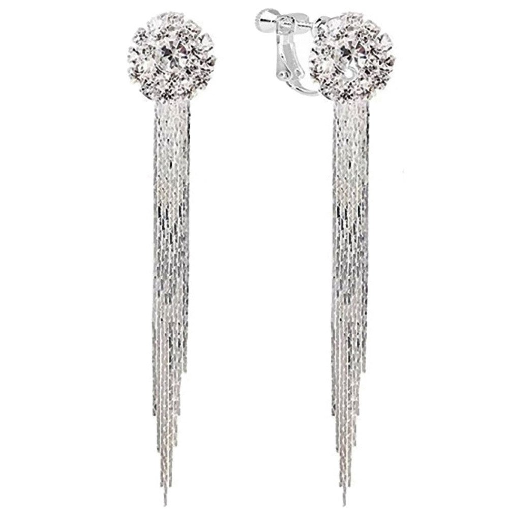 Elegant Silver Plated Crystal Stud Drop Earrings for Women - Long Dangle Earrings for Party, Wedding & Evening Wear