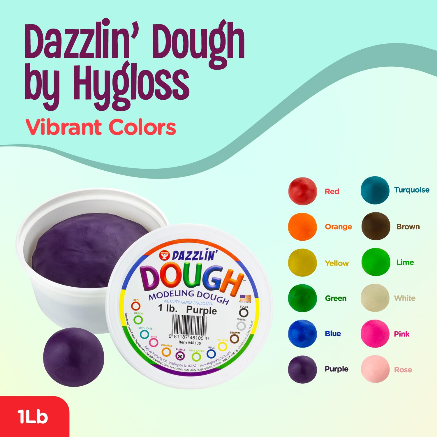 Hygloss 1lb Play Modeling Dough - Non-Toxic & Unscented Kids Art Supplies for Easter Baskets, Party Favors & Classroom Activities - Safe Purple Craft Dough for Children's Creative Play & Sensory Development