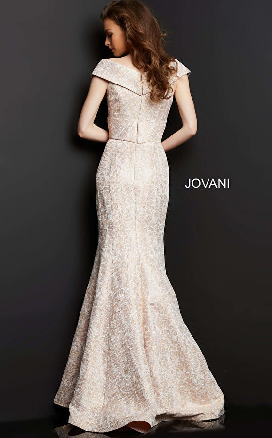 Jovani 08656 Blush Off-the-Shoulder V-Neck Evening Gown - Perfect for Prom, Homecoming & Formal Events