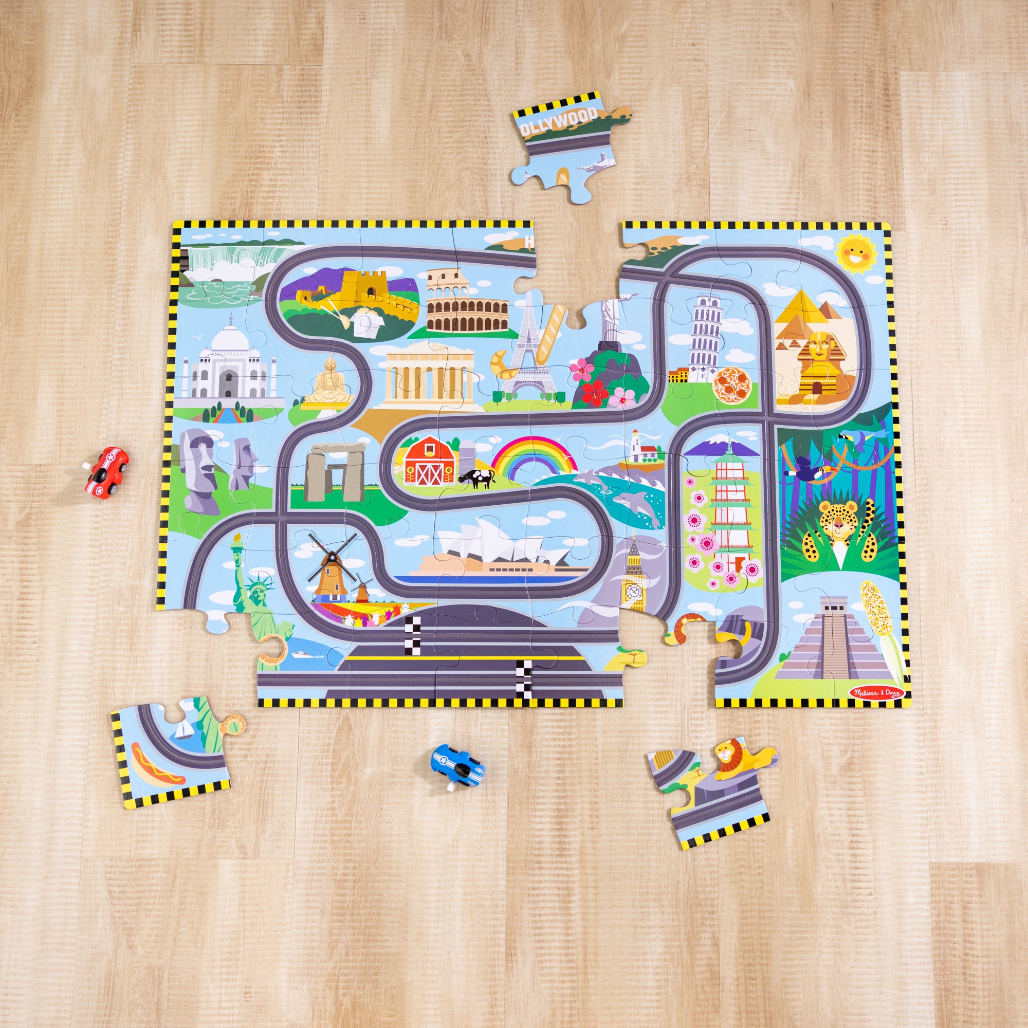 Race Around the World Tracks Floor Puzzle - 48 Piece Educational Jigsaw for Kids | Perfect for Classroom Learning & Family Game Night
