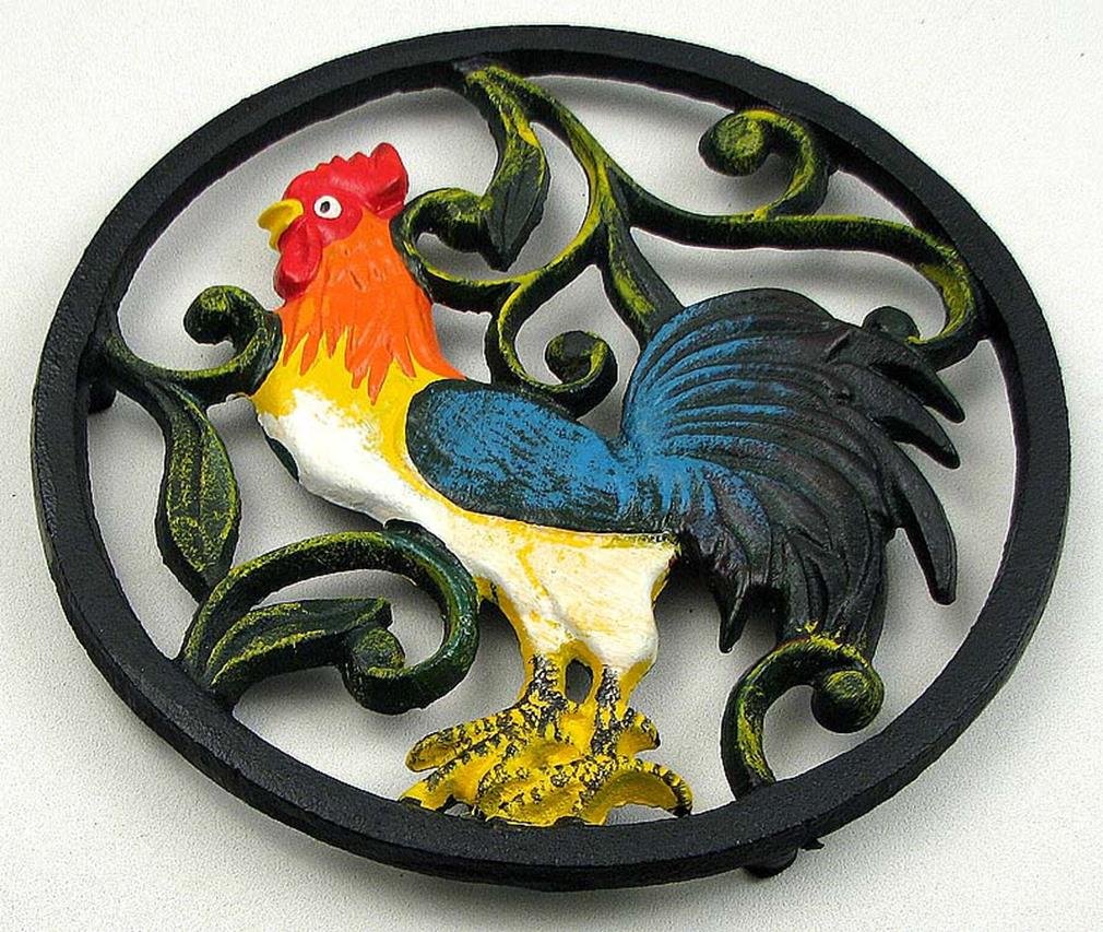 Vintage Colorful Cast Iron Rooster Trivet - Heat Resistant Kitchen Decor for Hot Pots & Pans, Perfect for Farmhouse & Rustic Home Decor, Thanksgiving & Holiday Table Setting