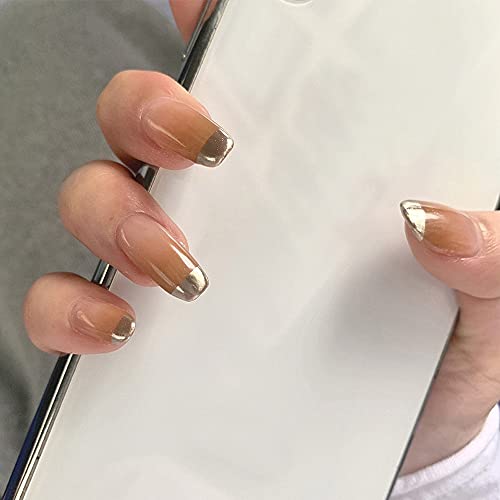 Artificial Fake Nails - Coffee Orange Gradient French Nails | Waterproof Detachable Nail Patches for Women | Perfect for Parties, Weddings & Special Occasions