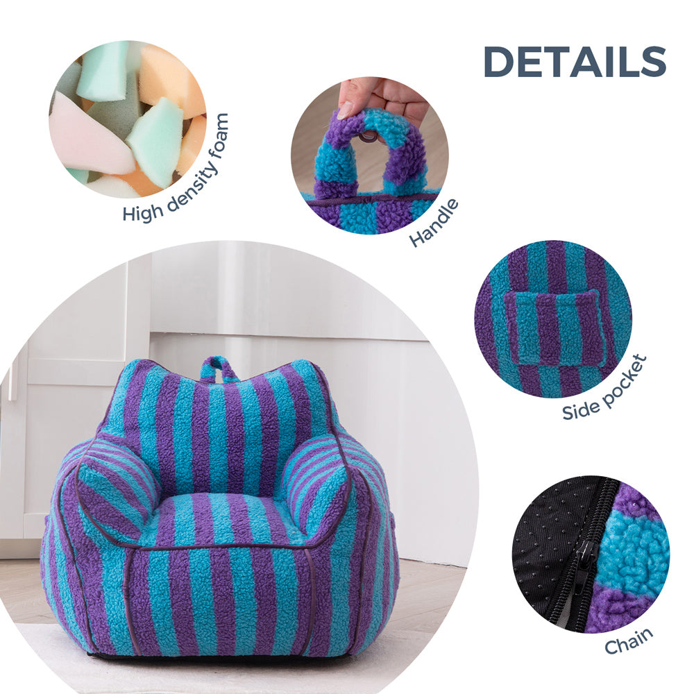 MAXYOYO Sherpa Kids Bean Bag Chair - Soft & Cozy Bean Bag Couch with Decorative Edges for Boys & Girls, Perfect for Bedroom, Playroom or Reading Nook (Stripe Blue)