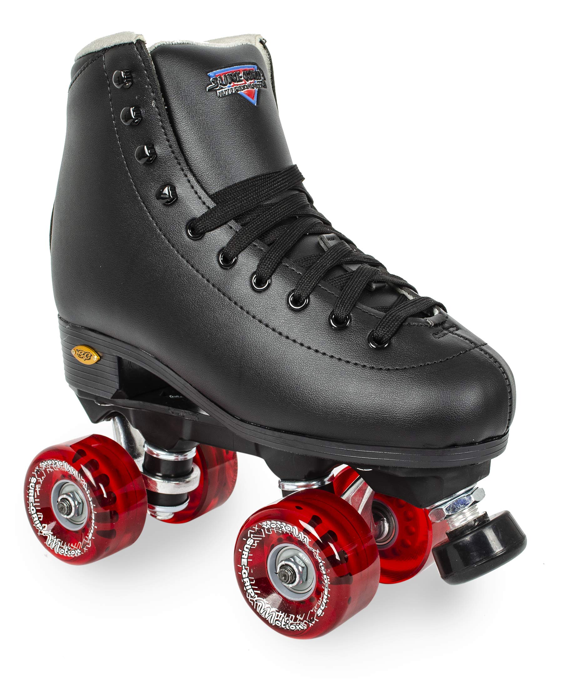 Sure Grip Fashion Fame Unisex Outdoor Roller Skates - Premium Leatherette Construction, Adjustable Rubber Toe Stop, 78A Soft Outdoor Wheels & Nylon Rock Plates, Black with Blue Motion - Perfect for Park Trails, Fitness, and Urban Skating