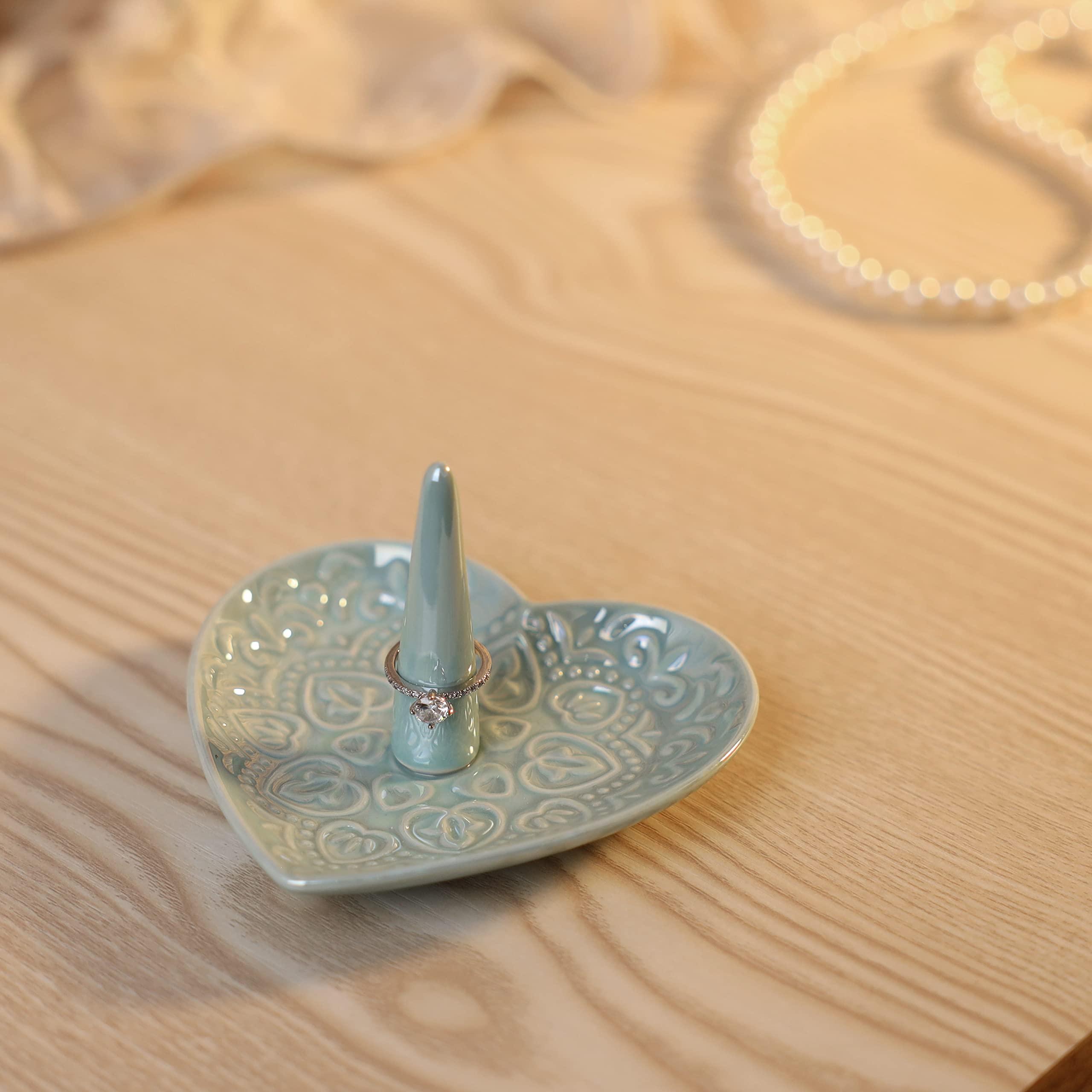 JOYMARR Ceramic Heart Ring Dish Holder - Elegant Wedding & Engagement Gift for Bride, Birthday & Christmas Present for Women, Her, Best Friend (Blue) | Perfect for Jewelry Storage, Bathroom Decor, and Bridal Shower Favors
