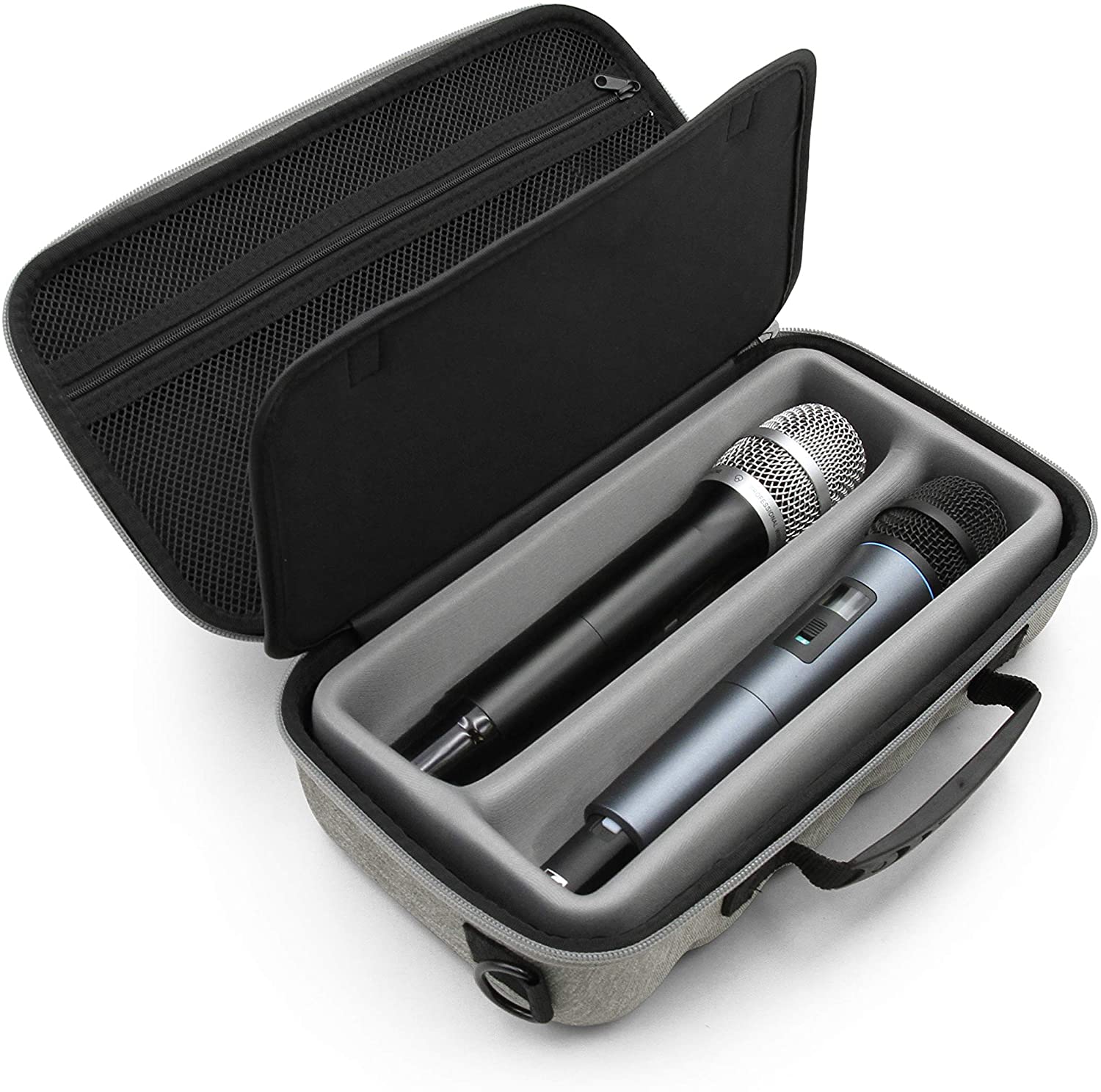CASEMATIX Dual Wireless Microphone Case - Compatible with Sennheiser & Shure Mics - Durable Dual Mic Bag with Adjustable Strap - Perfect for Live Performances, Studio Recording & Travel Storage