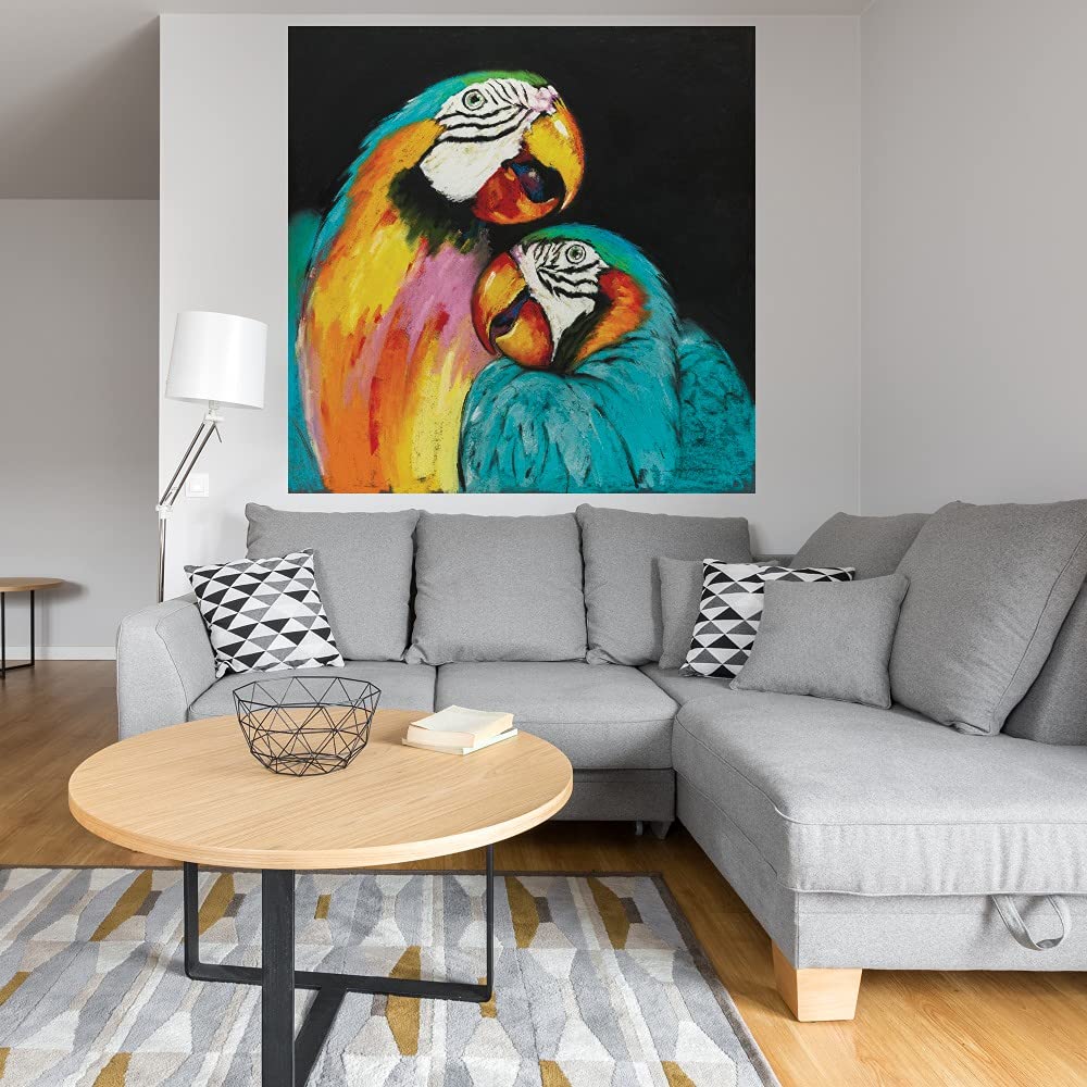 Playful Parrot Canvas Wall Art - 32x32 Inch Hand-Painted Fine Art Decor by E.A. Orme - Ready to Hang for Living Room, Bedroom, Office & More - Perfect for Tropical & Nature-Themed Home Decor