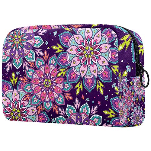 Boho Style Purple Mandala Makeup Bag for Women - Waterproof Travel Cosmetic Organizer & Toiletry Pouch - Perfect for Vacation, Gym, and Daily Essentials Storage