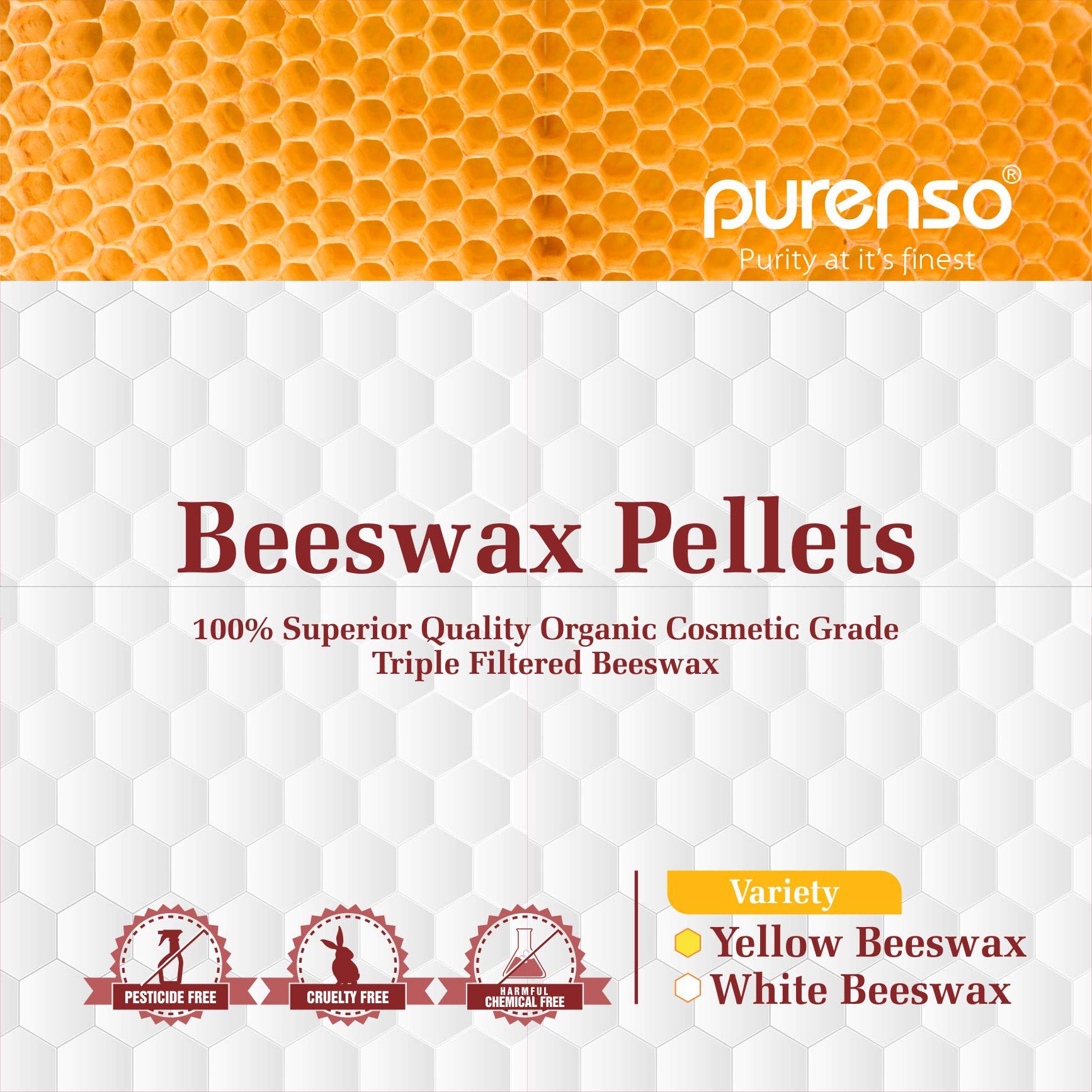 Purenso Select - 100% Organic Beeswax Pellets, Triple Filtered, Cosmetic Grade (100g) - Natural Yellow Beeswax for DIY Candles, Skin Care, Lip Balm, Soap Making & Hair Products - Perfect for Homemade Beauty and Craft Projects