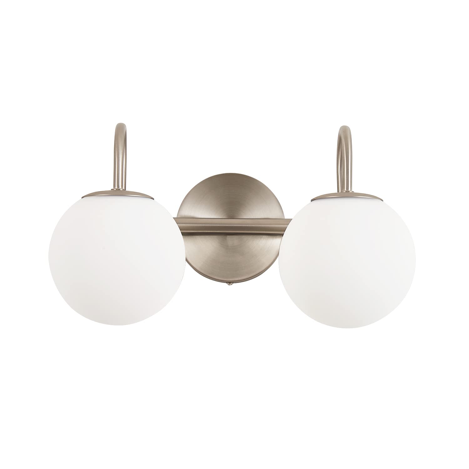 Modern Brushed Nickel Bathroom Vanity Light Fixtures - 2 Lights with Milk White Globe Glass Shade, Wall Sconce for Mirror Lighting (G9 Bulb Not Included) - Perfect for Contemporary Bathrooms, Powder Rooms & Vanity Areas