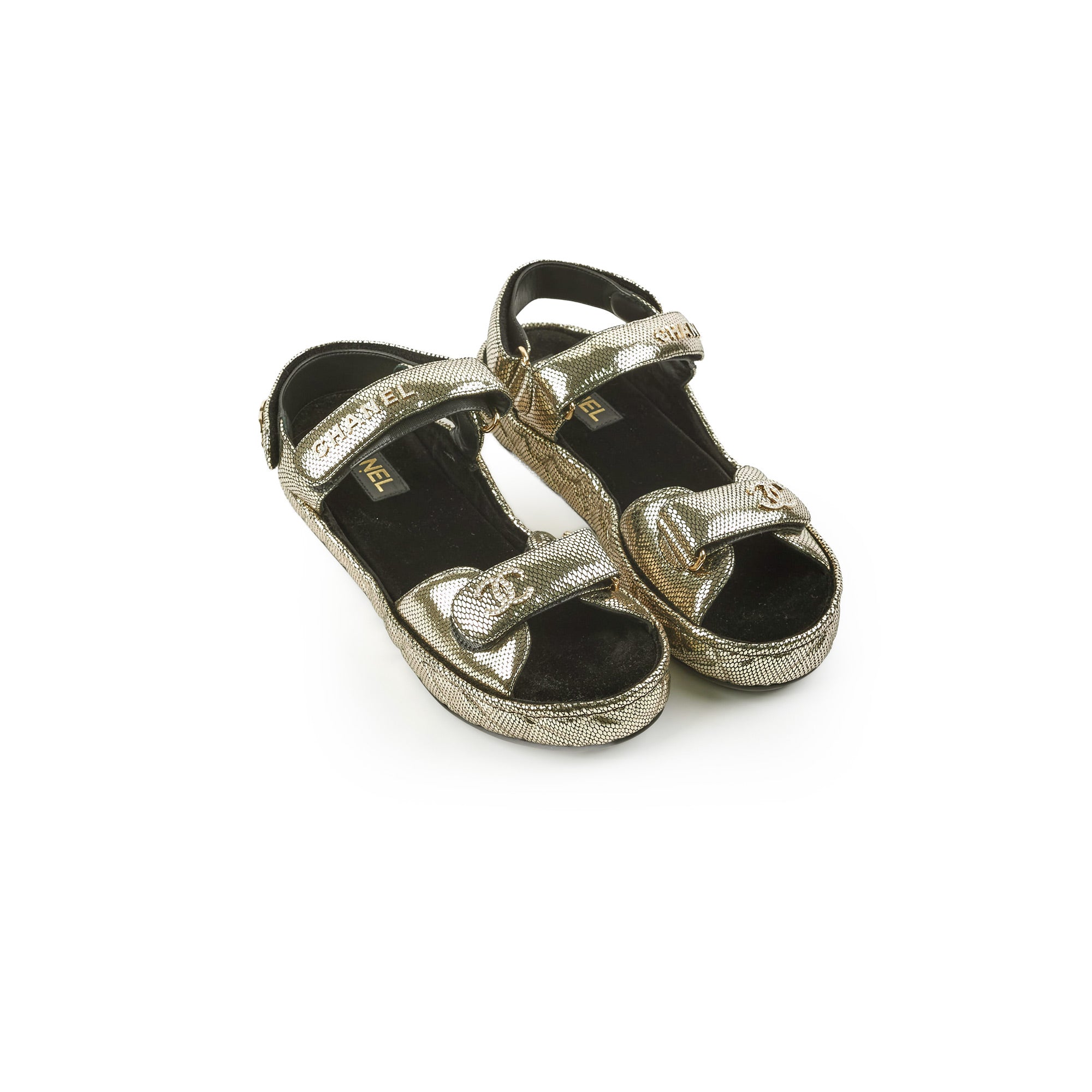 Chanel Leather Gold Dad Sandals Women's Size 40 - Luxury Designer Flat Sandals for Women, Perfect for Summer Vacation & Beach Outfits