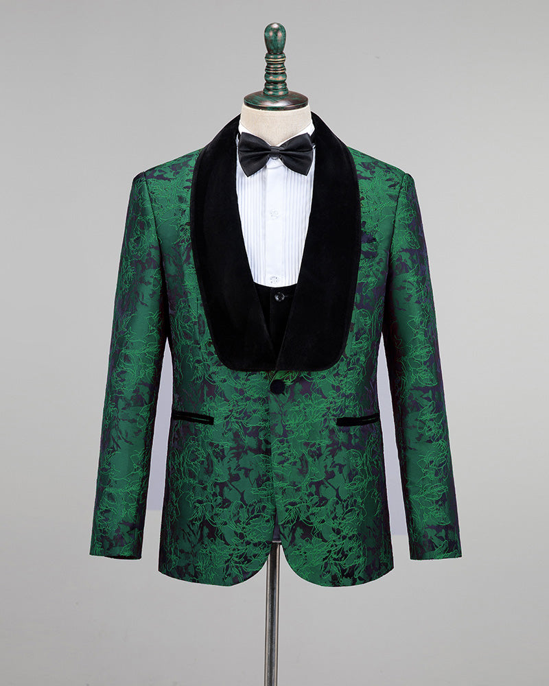 Elegant Burgundy Jacquard Men's 3-Piece Wedding Suit with Velvet Shawl Lapel - Groomsmen & Formal Attire for Weddings, Prom, and Special Occasions