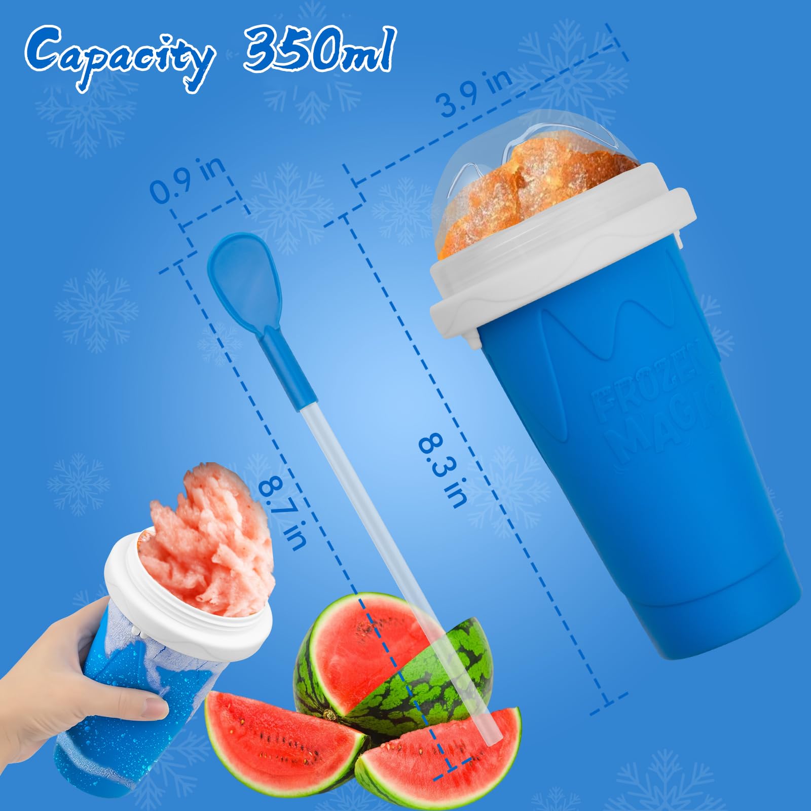**Magic Slushy Maker Cup - DIY Portable Smoothie & Ice Cream Squeeze Cup for Juices, Milk - Double-Layer Silicone Slushie Cup with Straw - Perfect for Kids, Friends & Family Gifts (Blue) - Great for Parties, Picnics & Summer Fun**